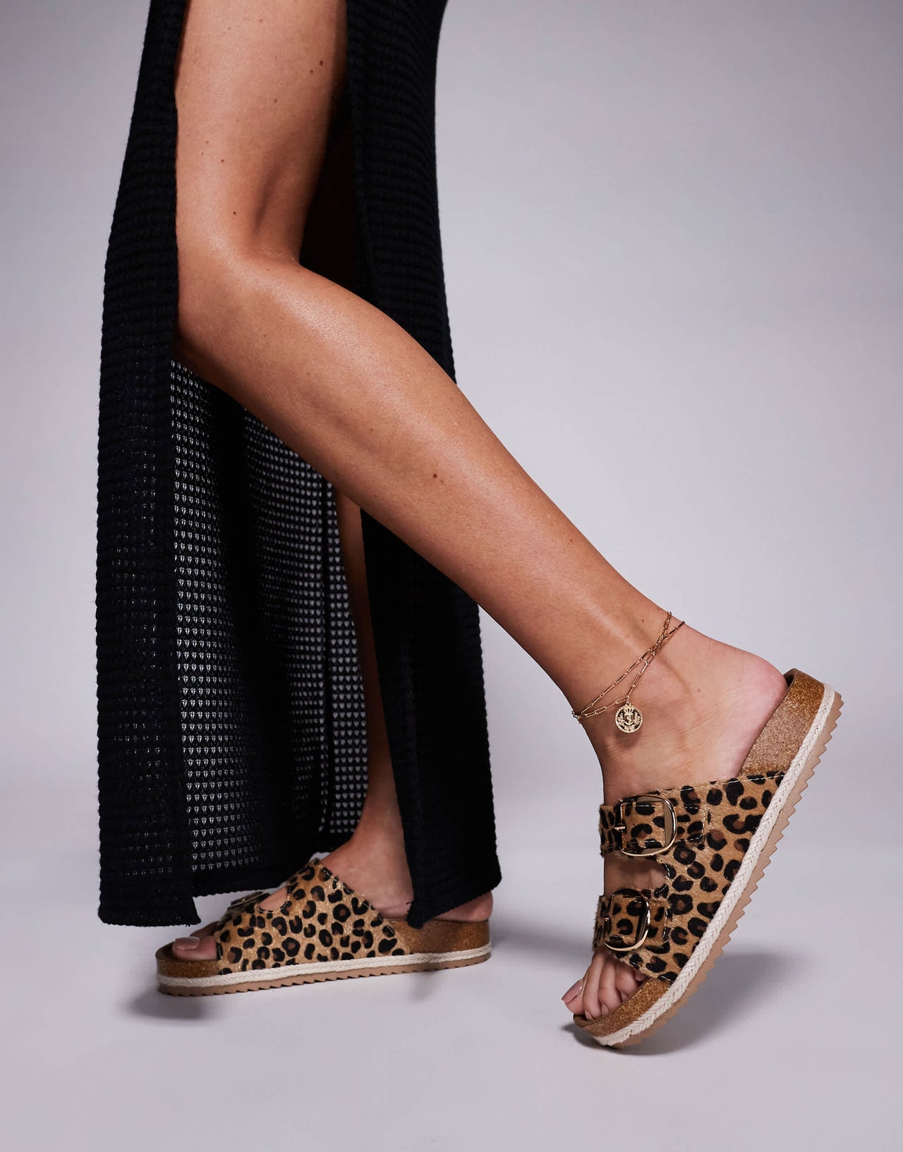 South Beach double buckle espadrille sandals in leopard