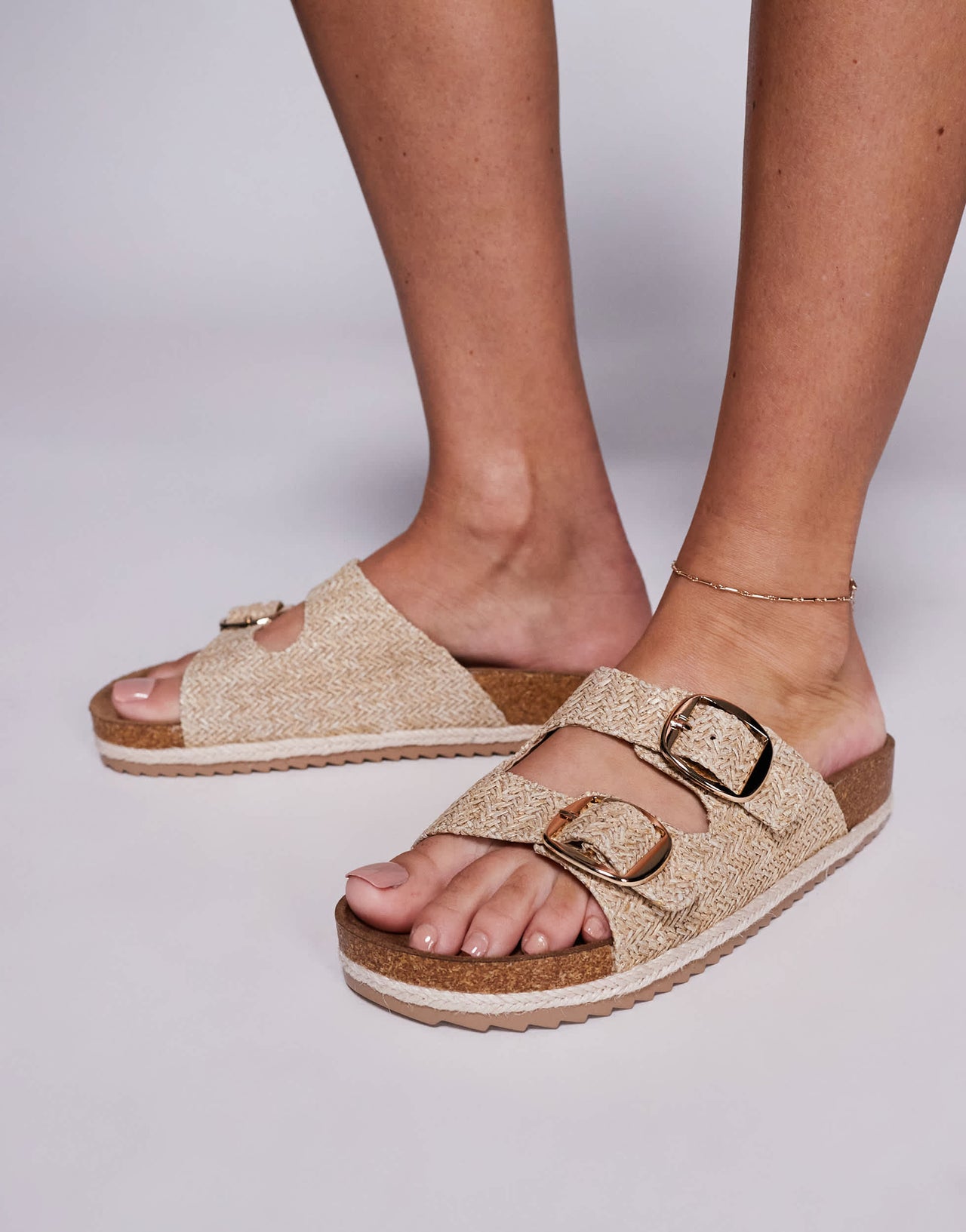 South Beach double buckle espadrille sandals in natural