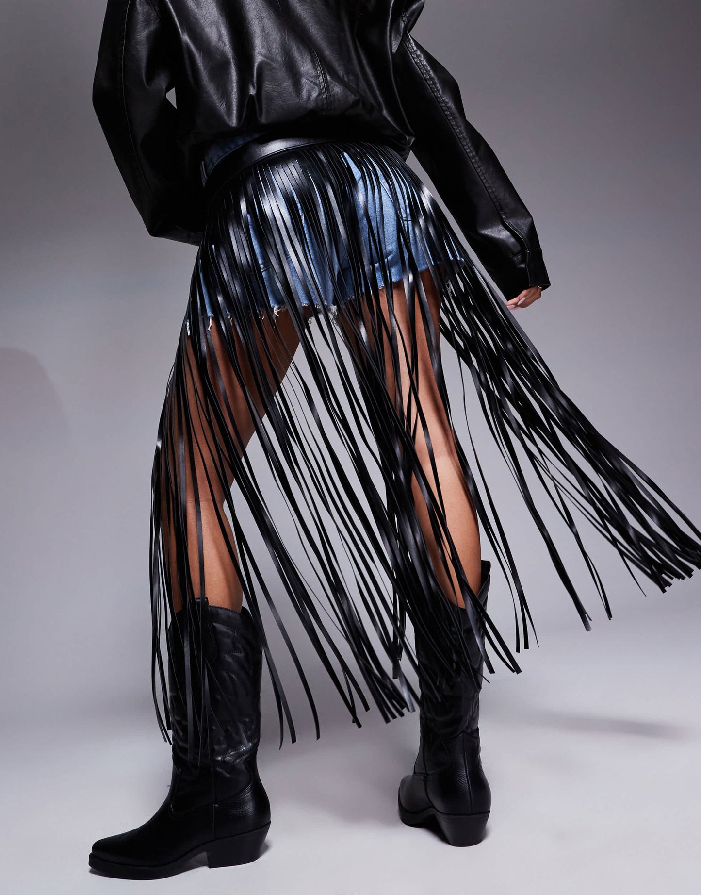 South Beach maxi fringe festival belt in black