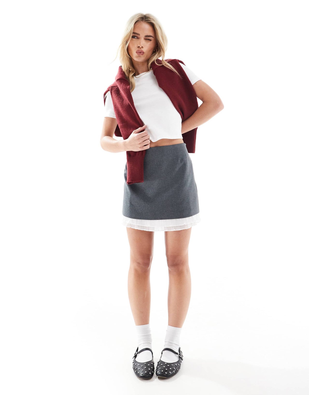 Miss Selfridge Petite tailored double layer skirt in grey