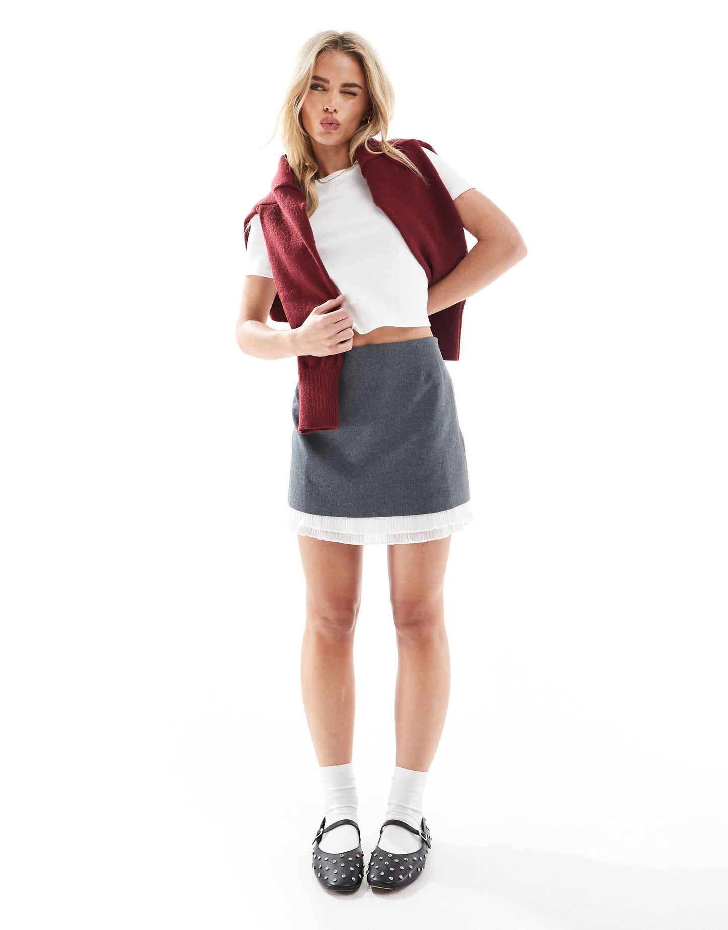 Miss Selfridge Petite tailored double layer skirt in grey