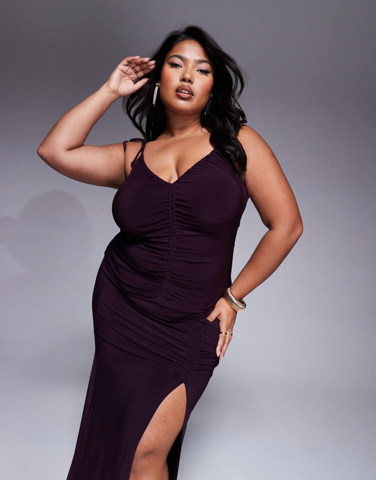 ASOS DESIGN Curve co-ord slinky ruched cami top in blackcurrant