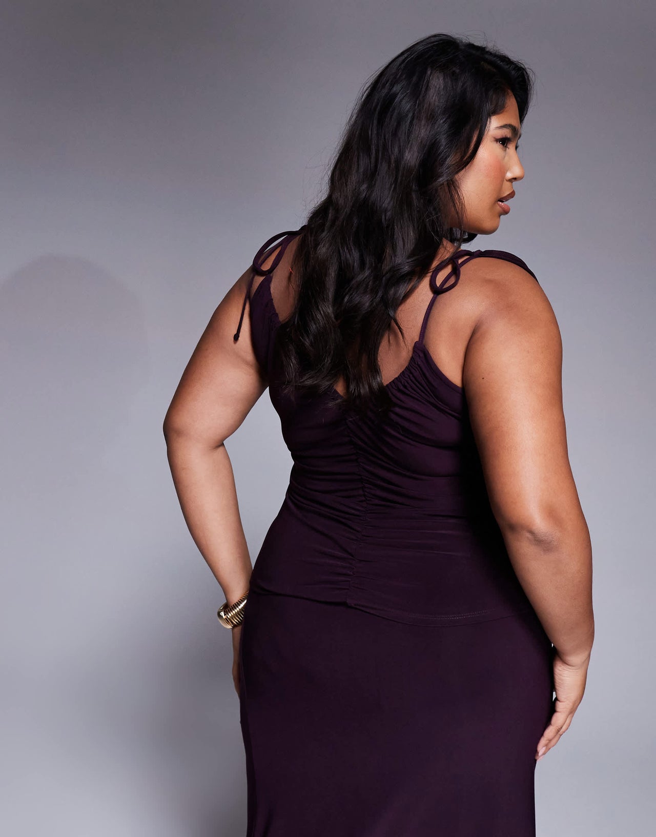 ASOS DESIGN Curve co-ord slinky ruched cami top in blackcurrant