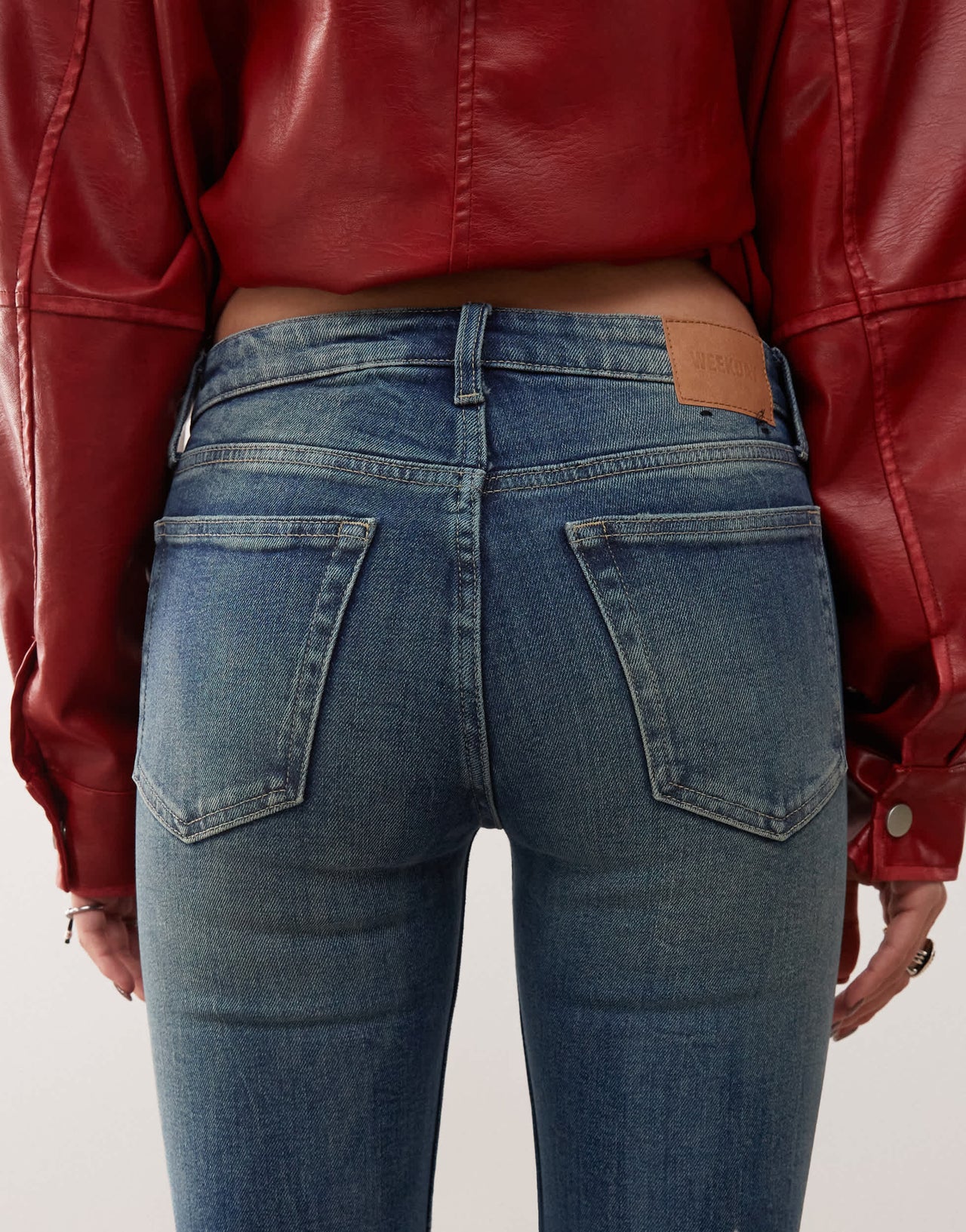 Weekday Flame low waist flared jeans in gasoline blue