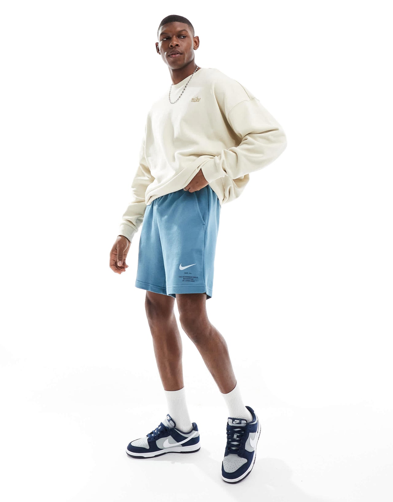 Nike Swoosh graphic shorts in blue