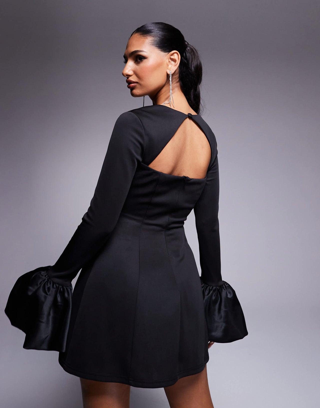 Heiress Beverly Hills exclusive sweetheart neckline satin puff sleeve mini dress in black