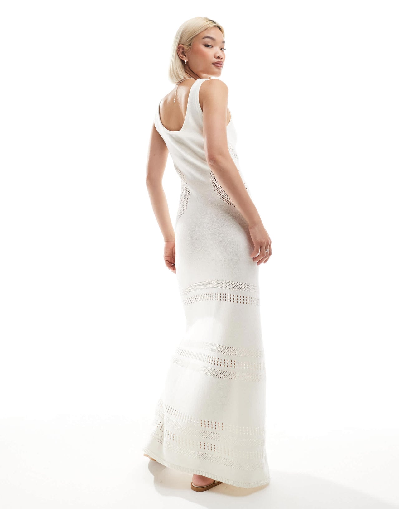 4th & Reckless knitted scoop neck panel detail beach maxi dress in cream