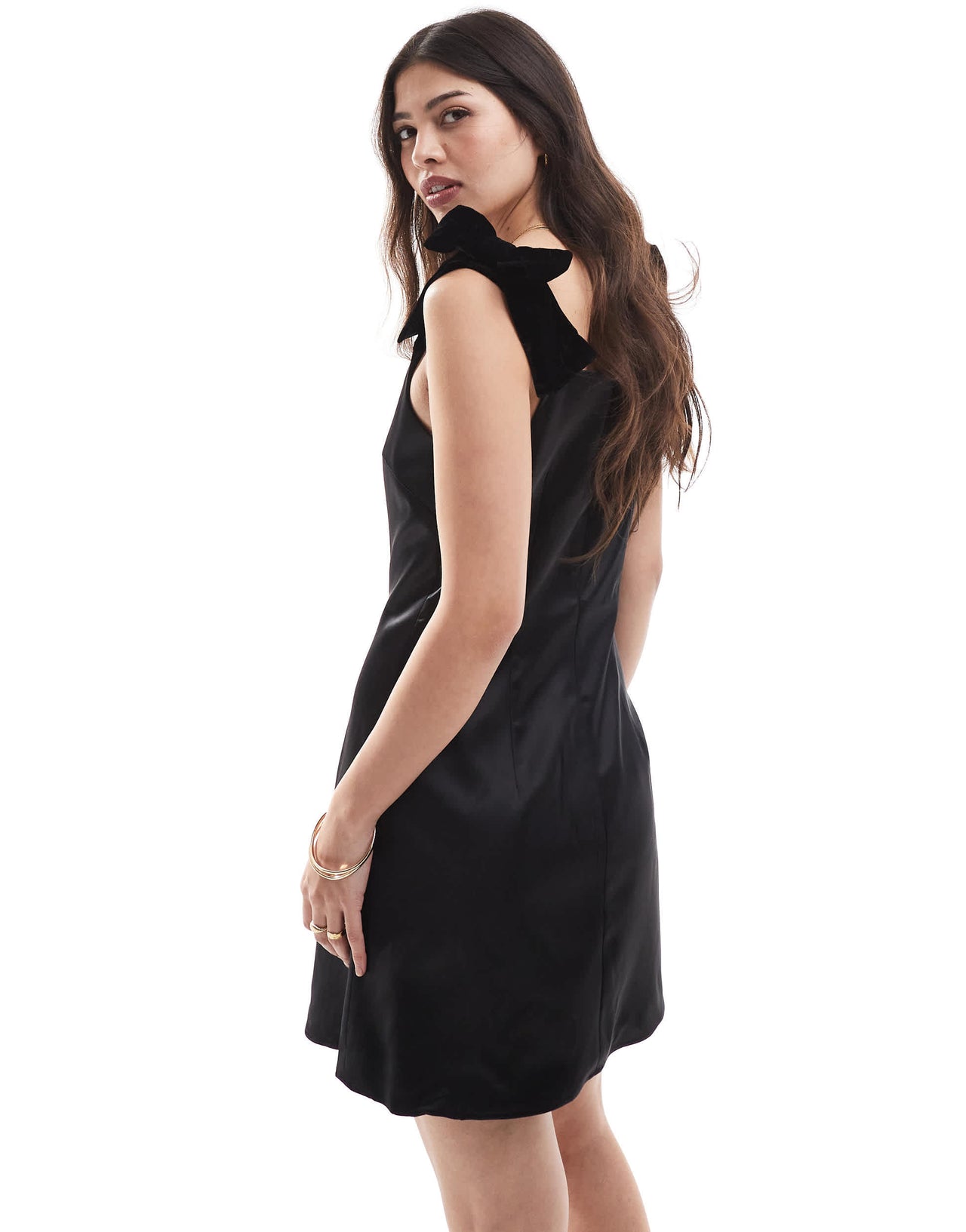 French Connection sculpted mini dress with bow shoulder detail in black