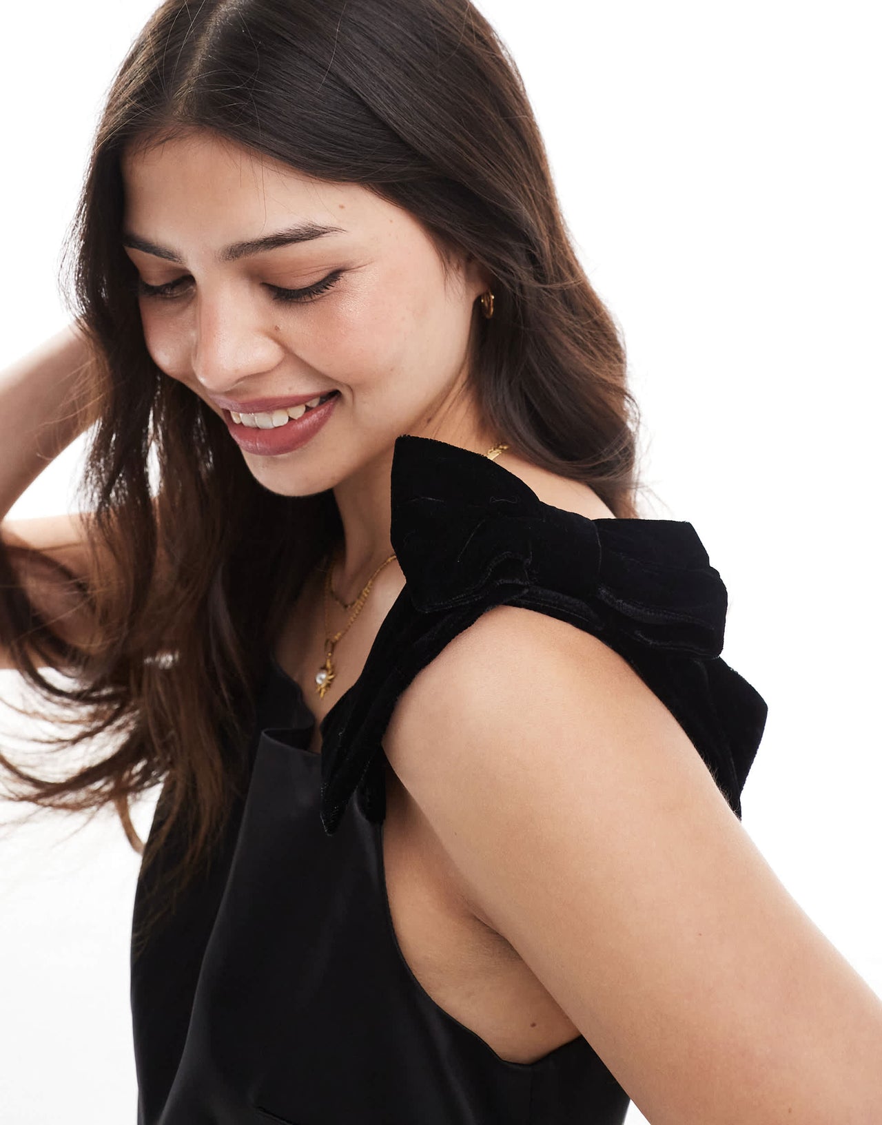 French Connection sculpted mini dress with bow shoulder detail in black