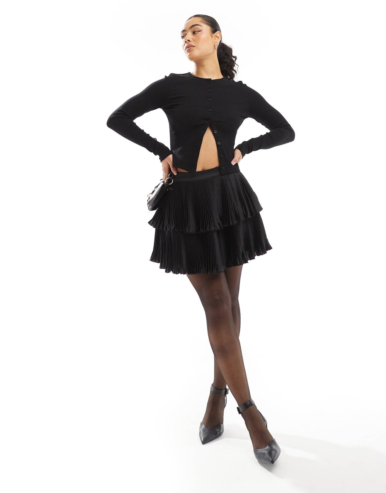 French Connection pleated mini skirt in black
