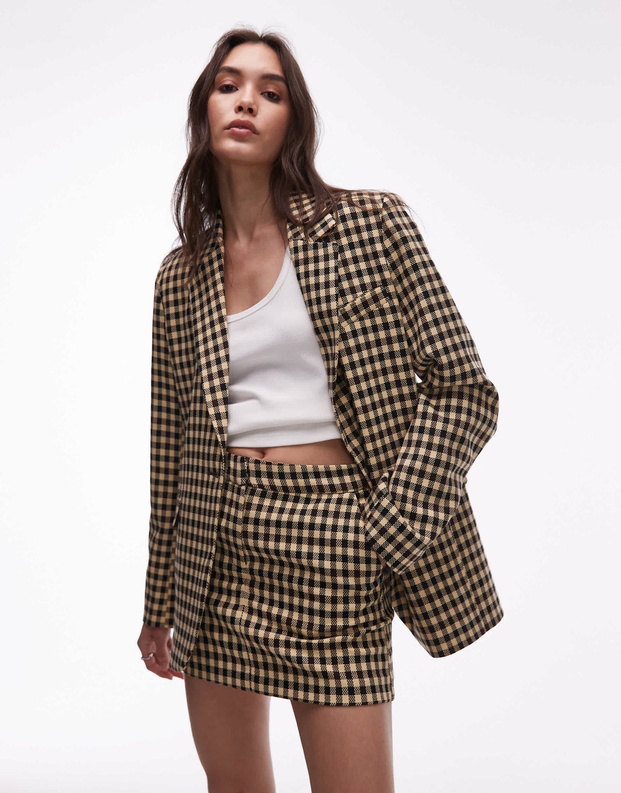 Topshop bold check pelmet skirt in buttermilk