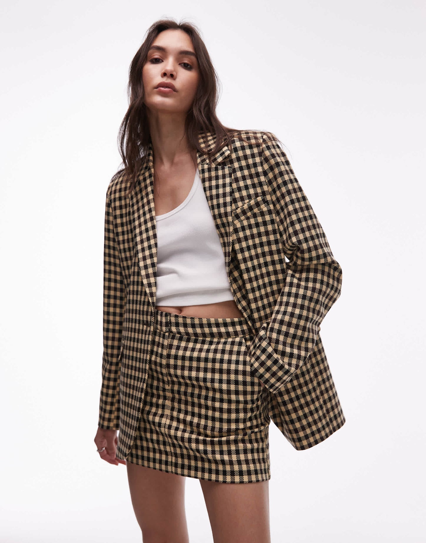 Topshop bold check pelmet skirt in buttermilk