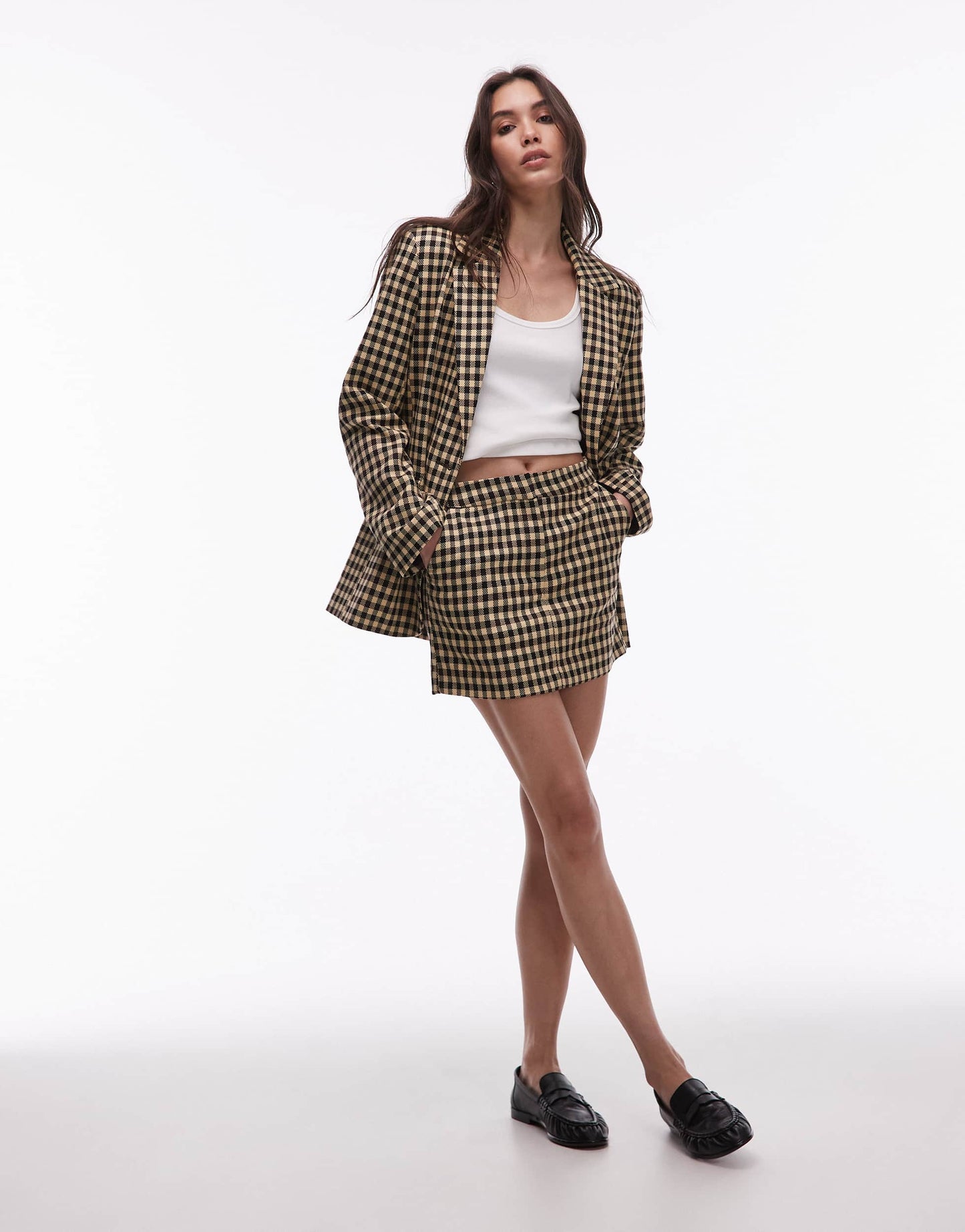 Topshop bold check pelmet skirt in buttermilk
