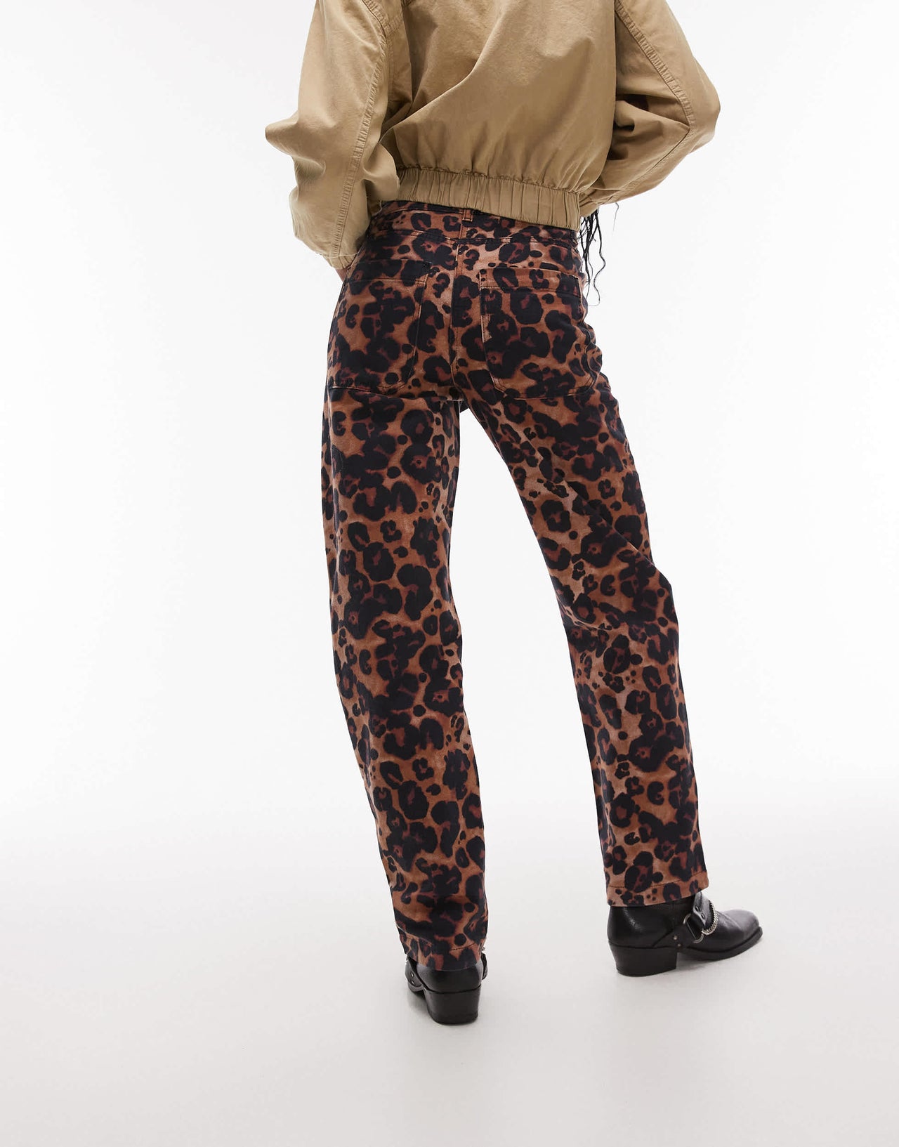 Topshop animal print high rise straight leg trouser in multi