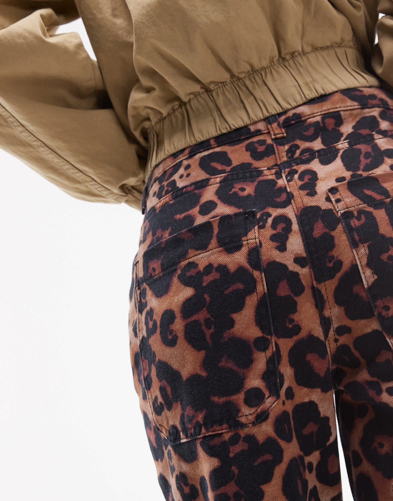 Topshop animal print high rise straight leg trouser in multi