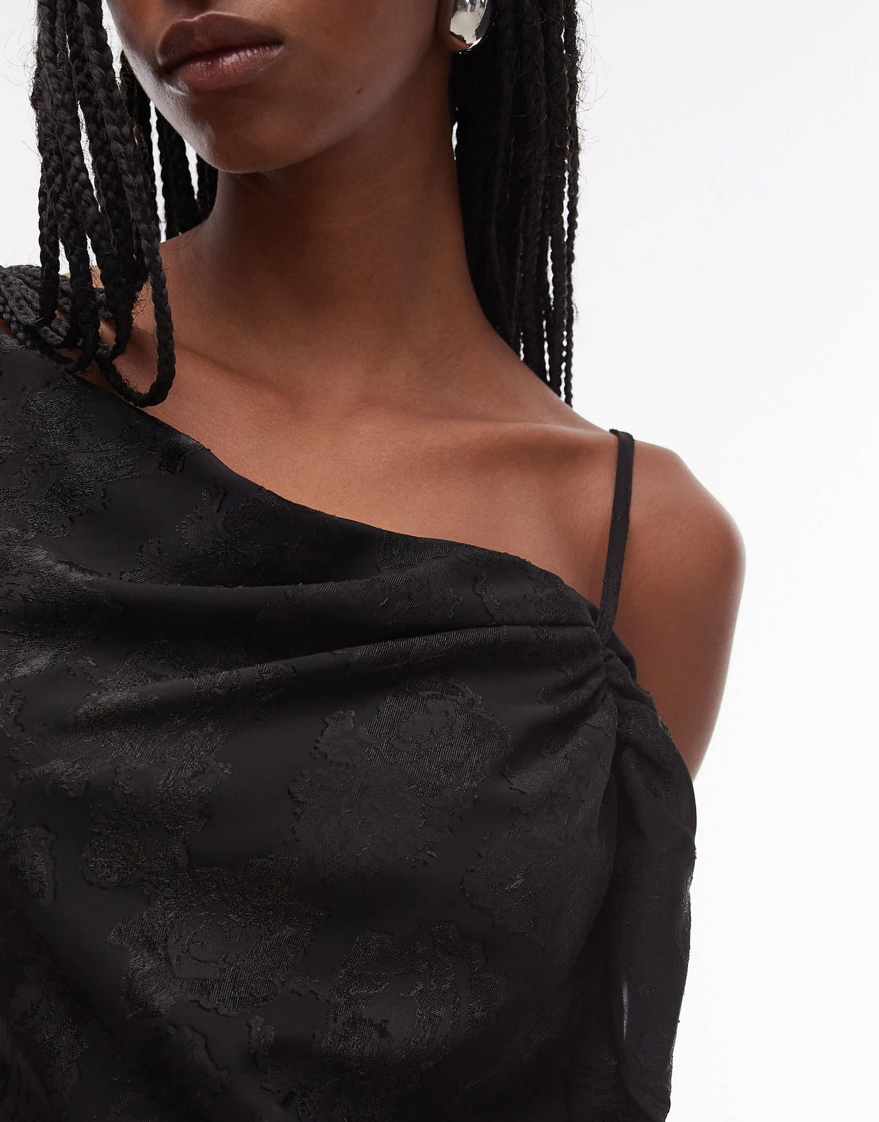 Topshop drape side maxi dress in black blownout jacquard