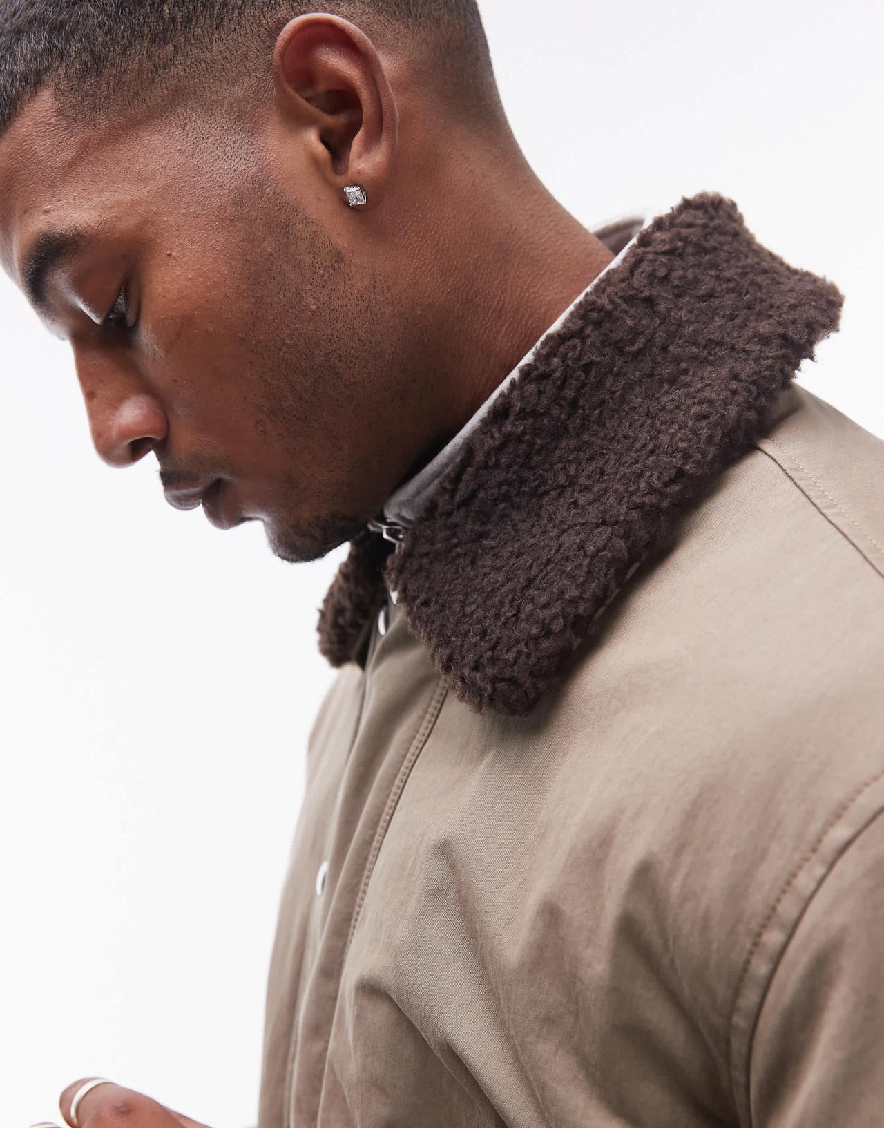 ARKET padded jacket in beige with faux fur collar