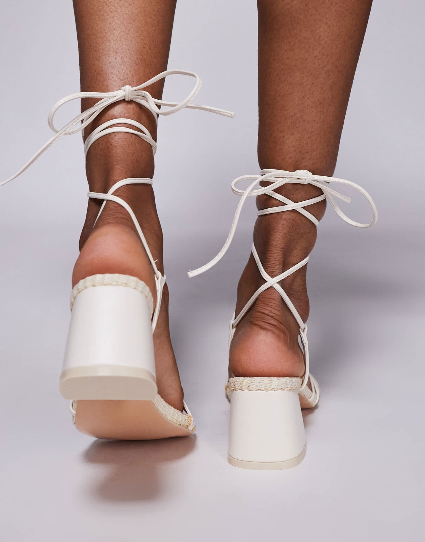 Public Desire  Wide Fit Saffira mid heeled sandal with ankle ties in cream