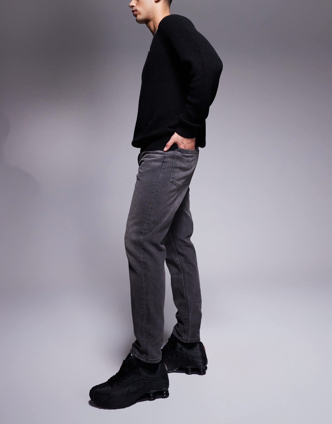 ASOS DESIGN tapered jeans with vintage tint in washed black