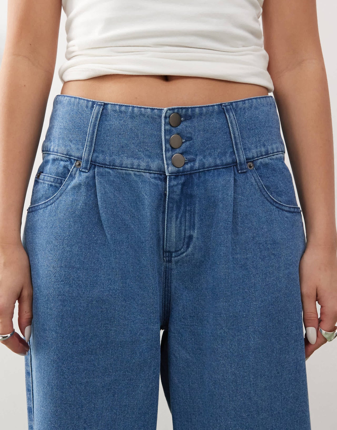 Heretic Nine extra wide leg denim jeans in mid blue