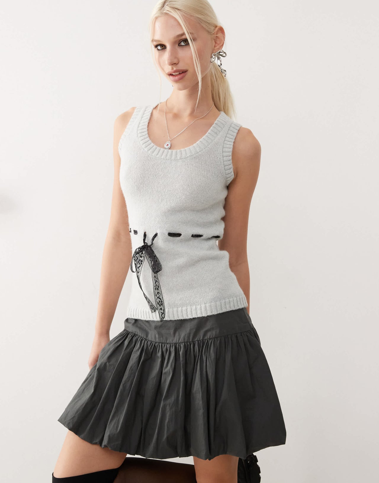 Heretic Nine faux brushed knit tank top in grey co-ord