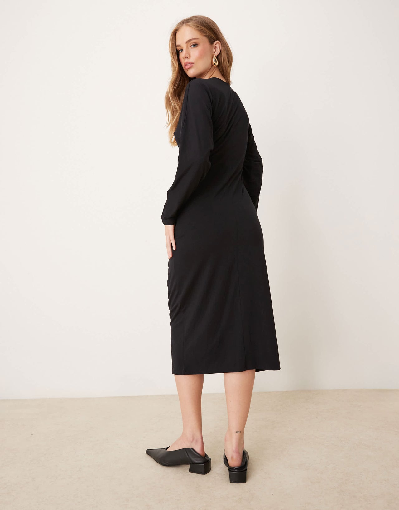 JDY ruched front midi dress in black