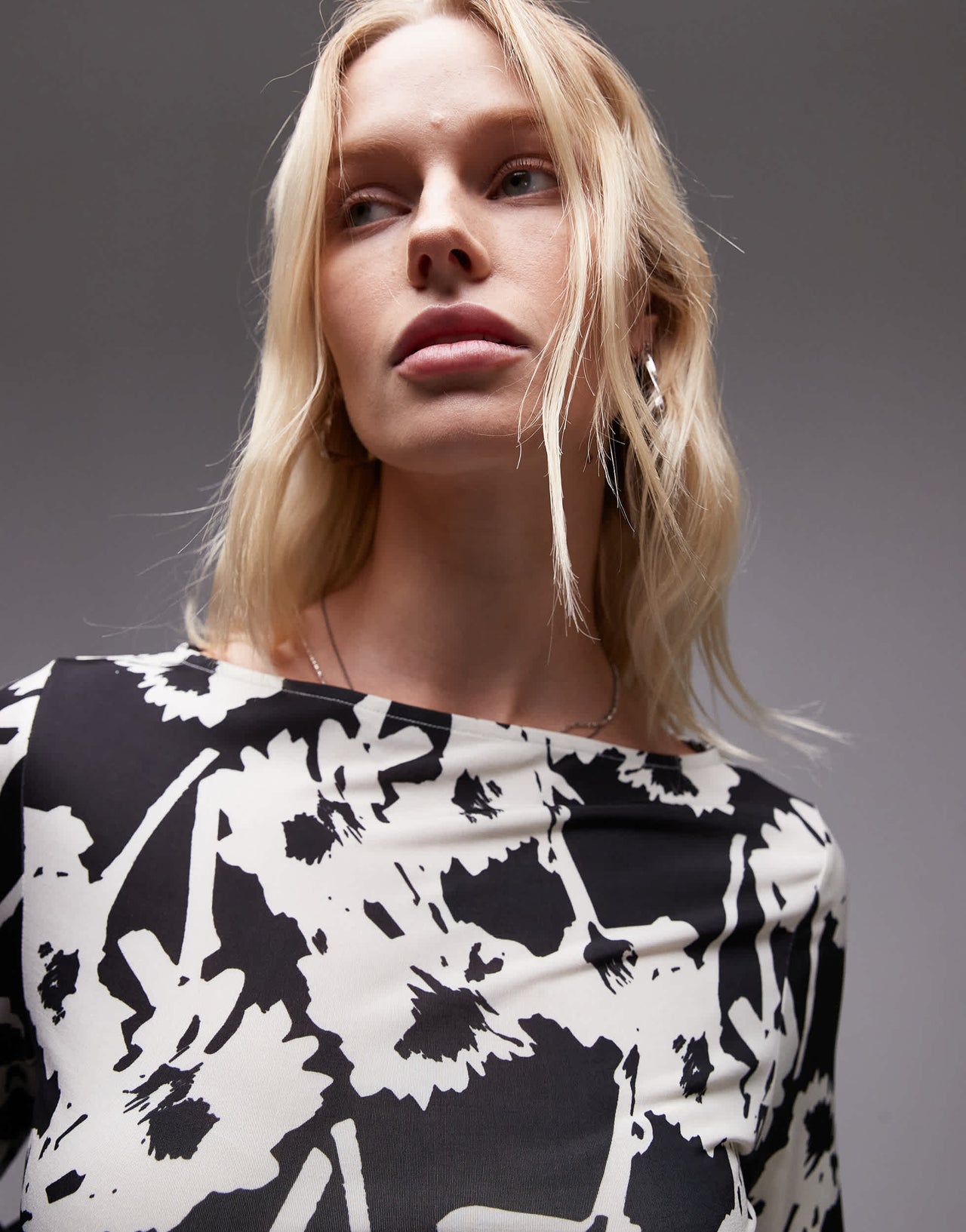 Topshop microfibre abstract all over floral long sleeve top in mono