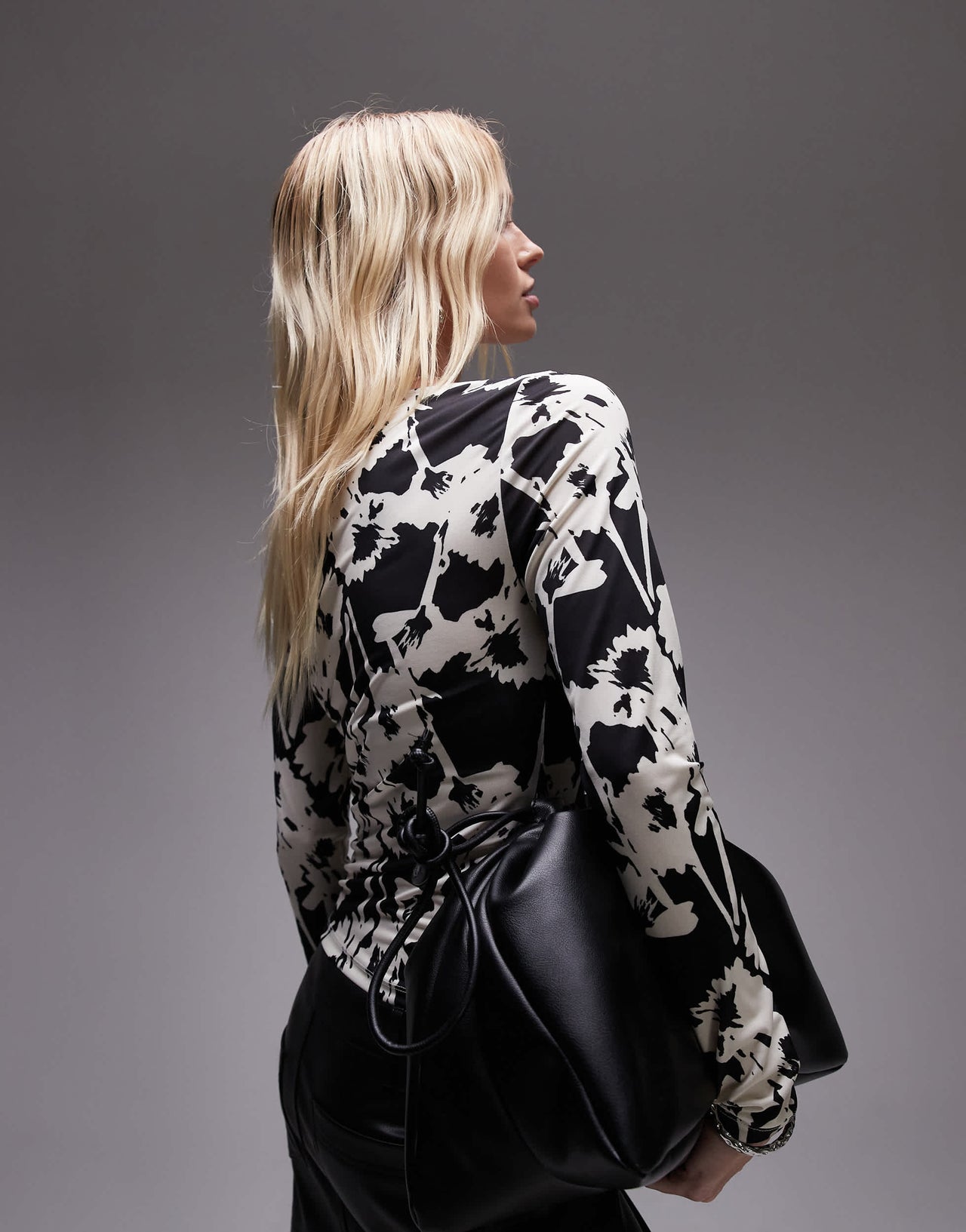 Topshop microfibre abstract all over floral long sleeve top in mono