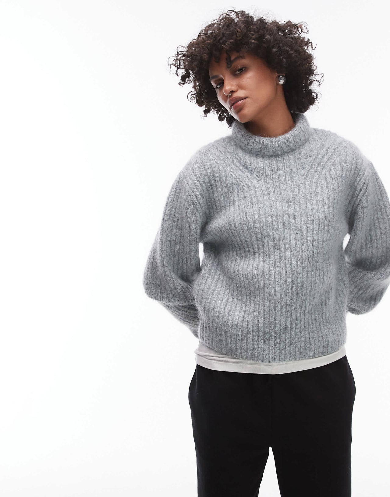 & Other Stories supersoft mohair knitted rib sweater in grey