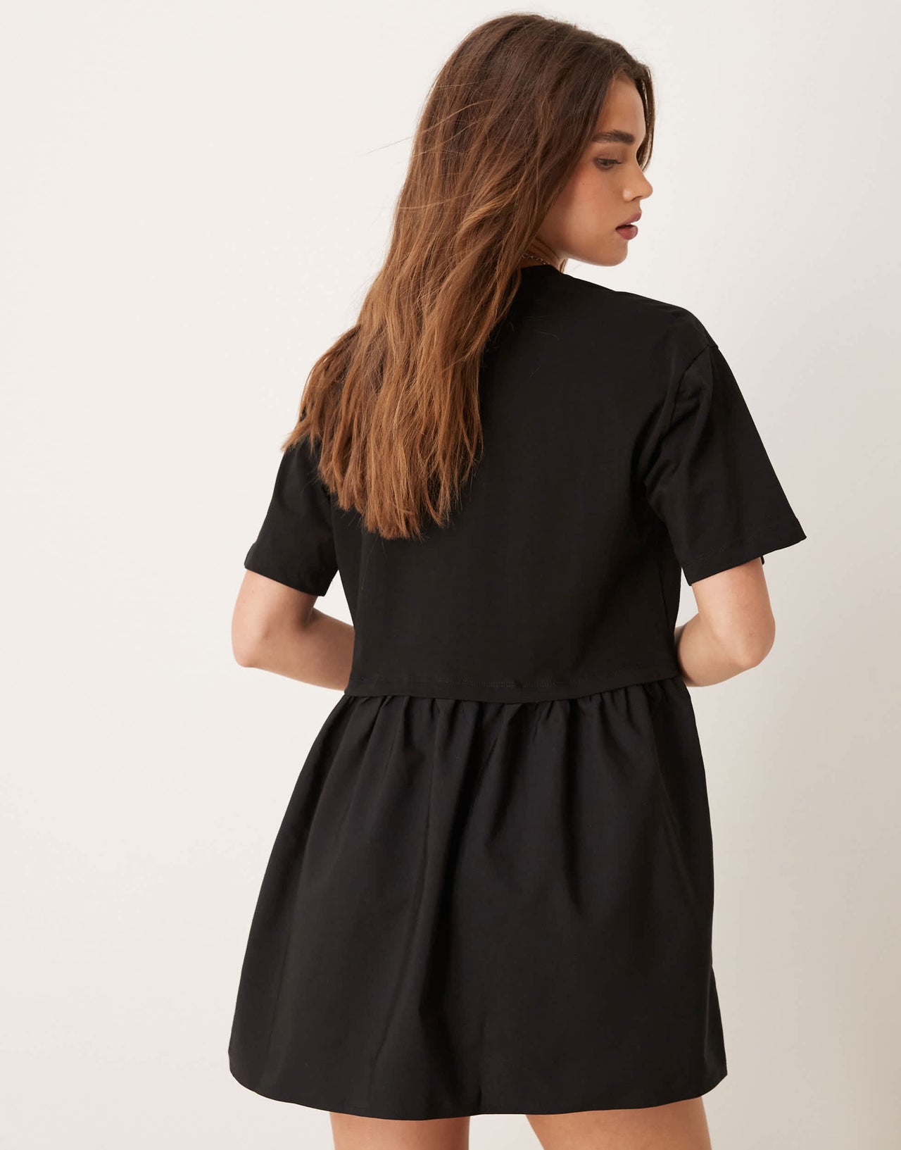 Miss Selfridge short sleeve t-shirt poplin hybrid smock mini dress in black