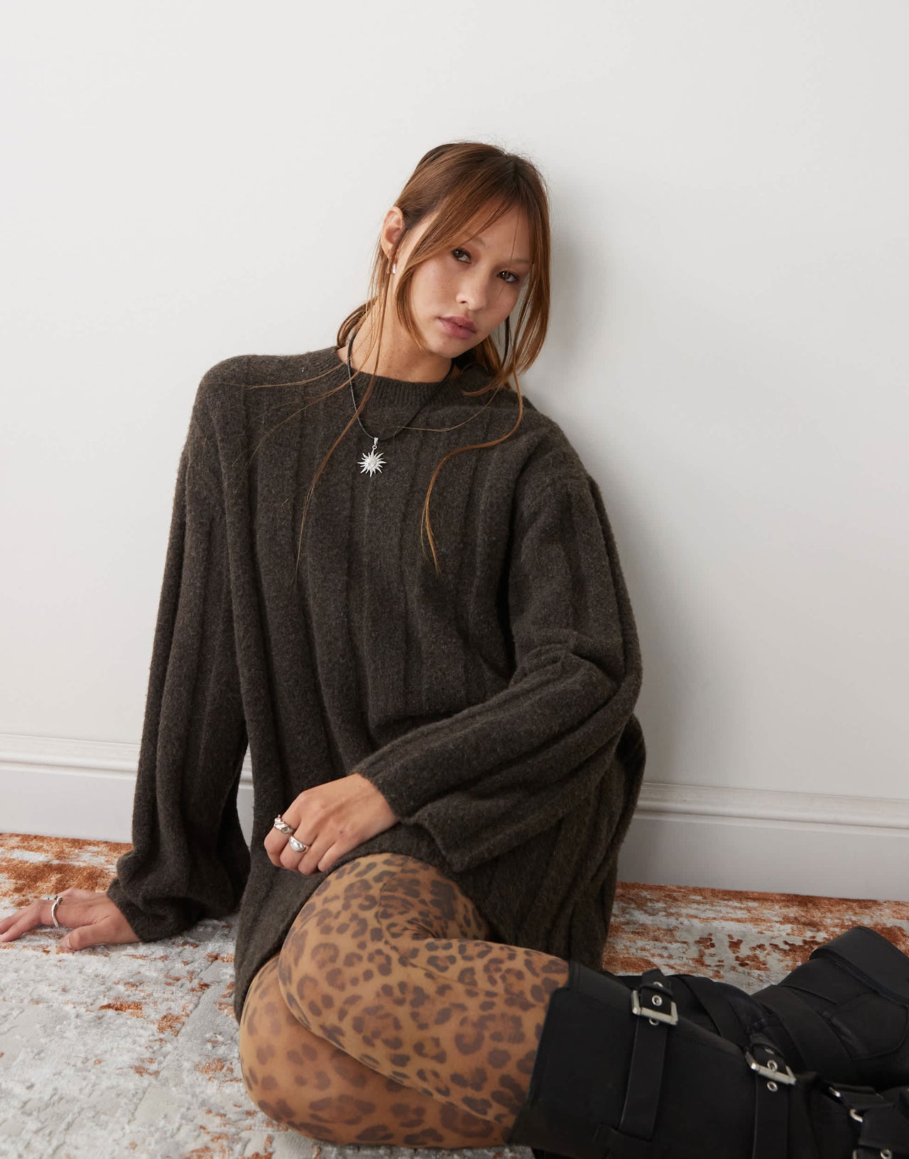 Weekday Fiona chunky rib knited mini dress in dark brown melange exclusive to ASOS