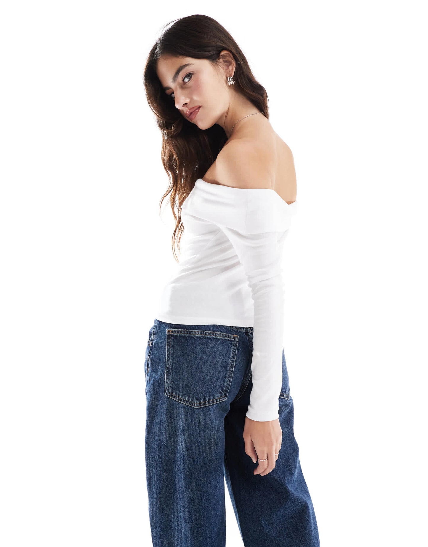 Stradivarius off shoulder top in white