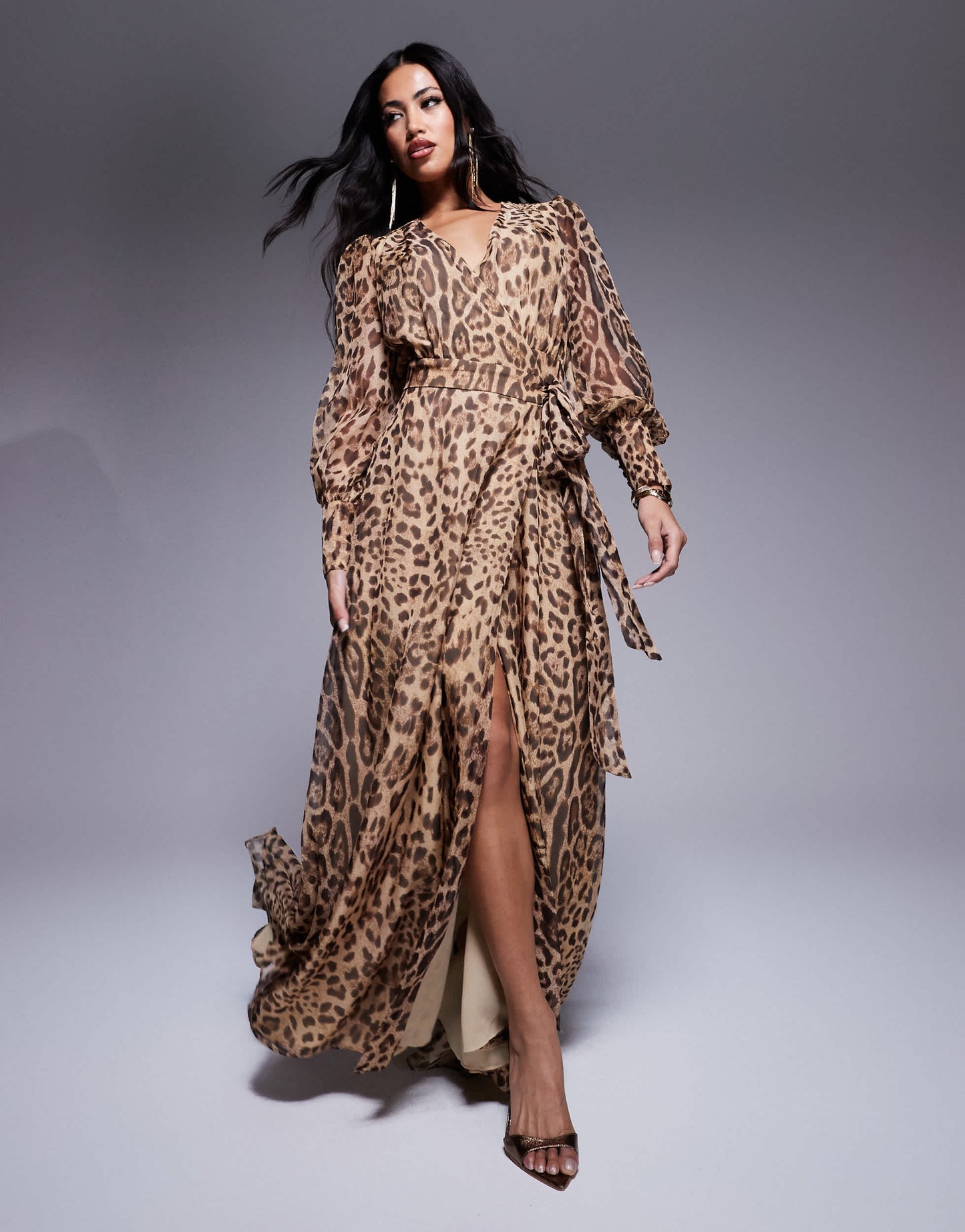 Bardot wrap maxi dress in leo print