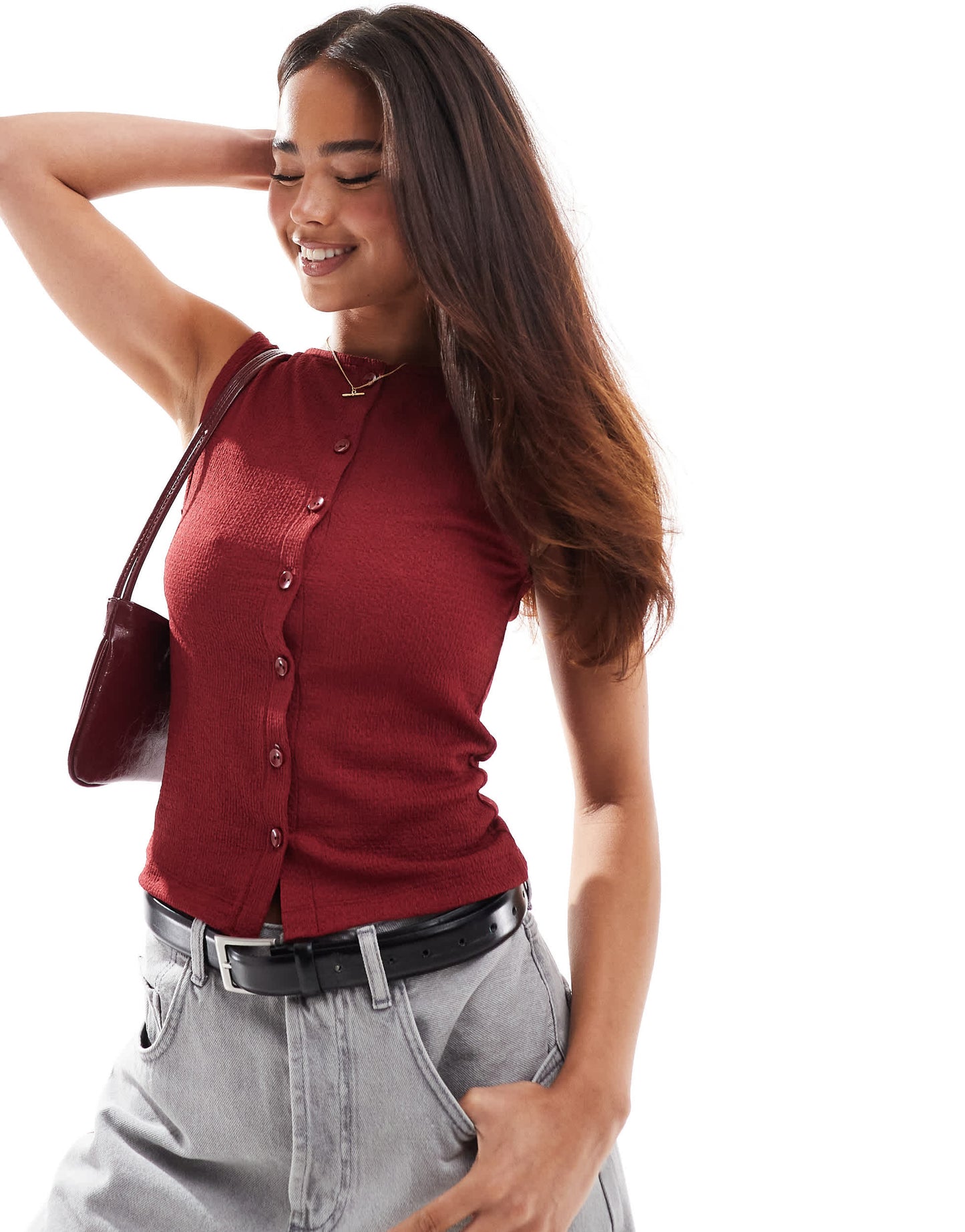 ASOS DESIGN button through tank top in wine