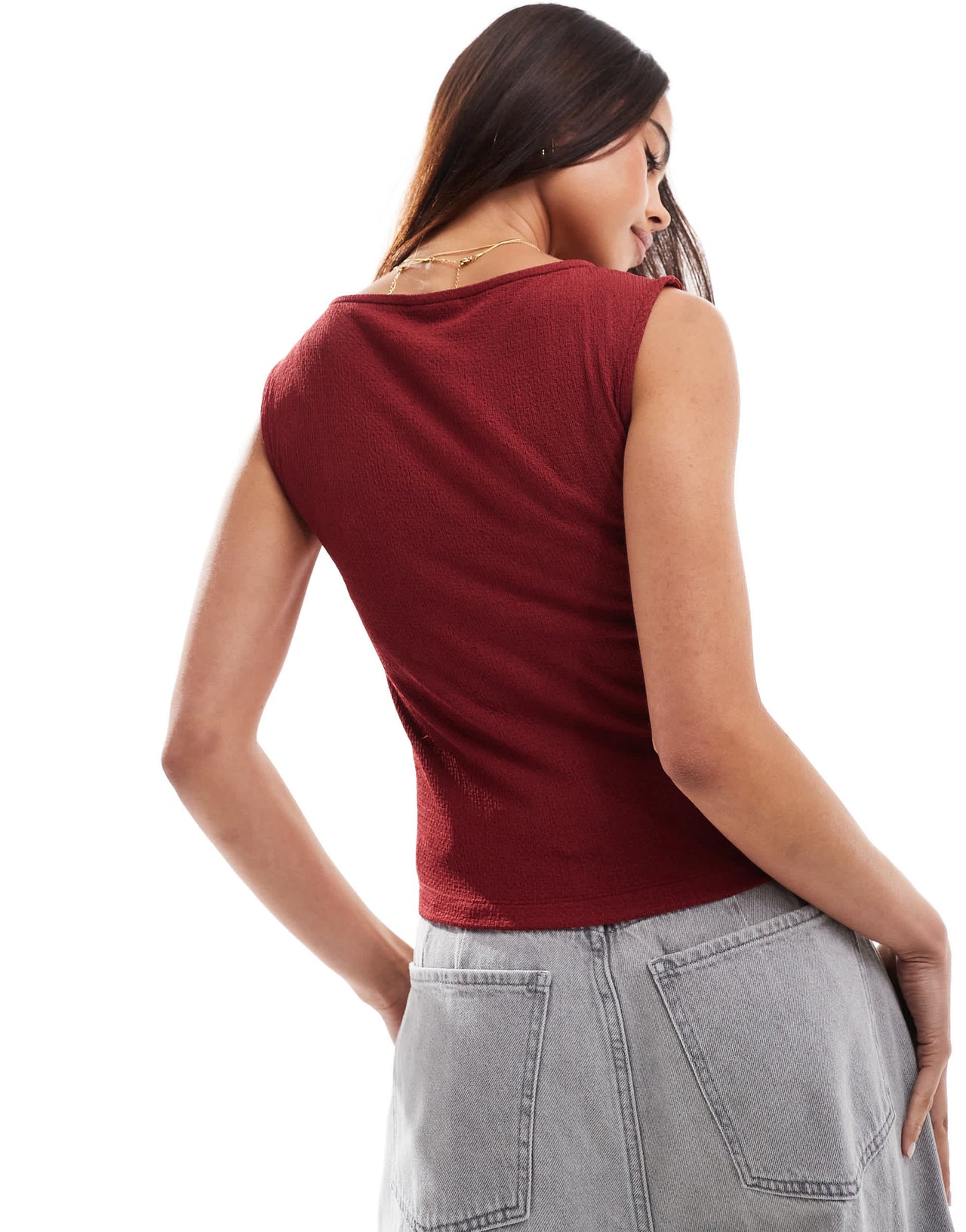 ASOS DESIGN button through tank top in wine