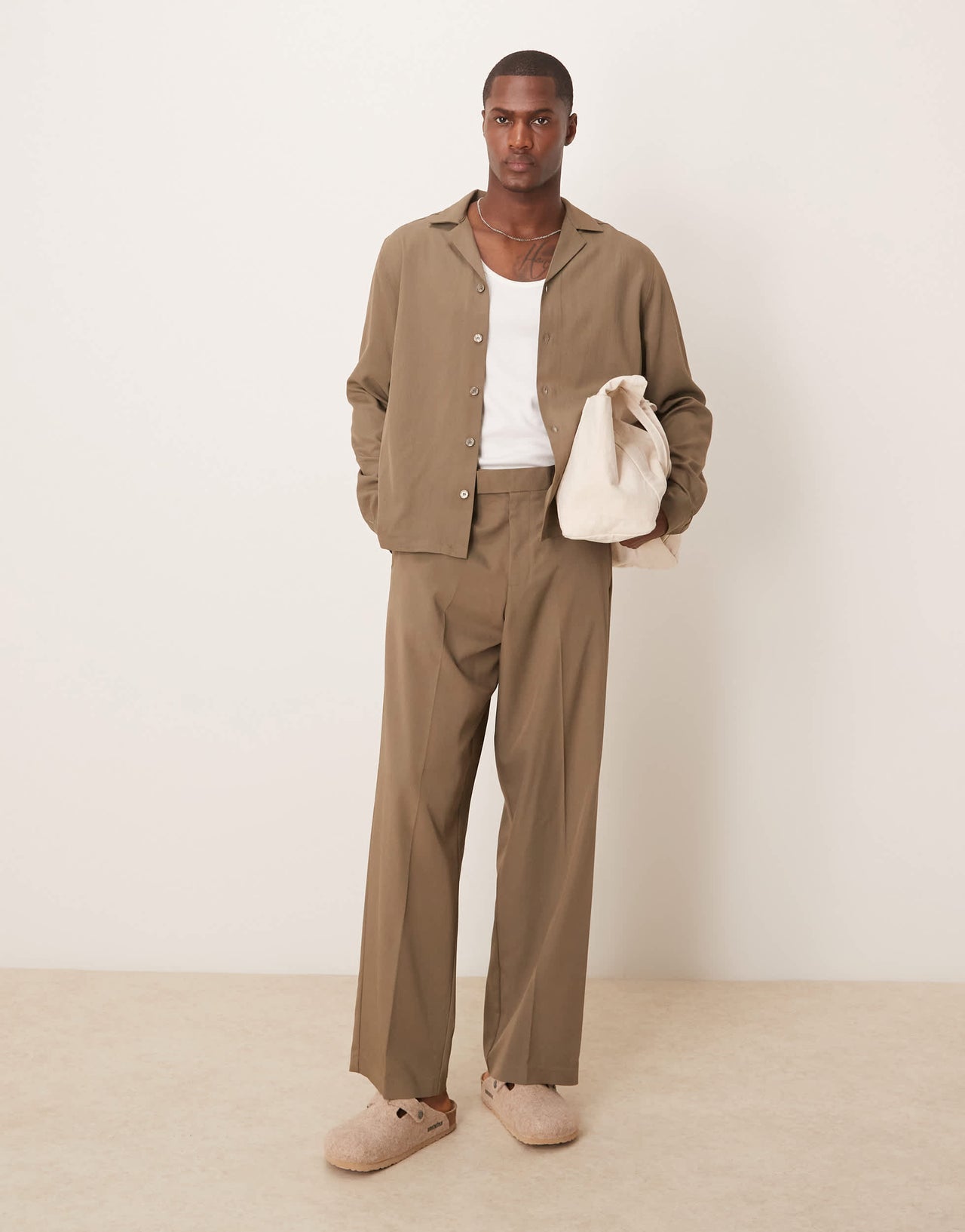 ASOS DESIGN co-ord boxy revere shirt in brown