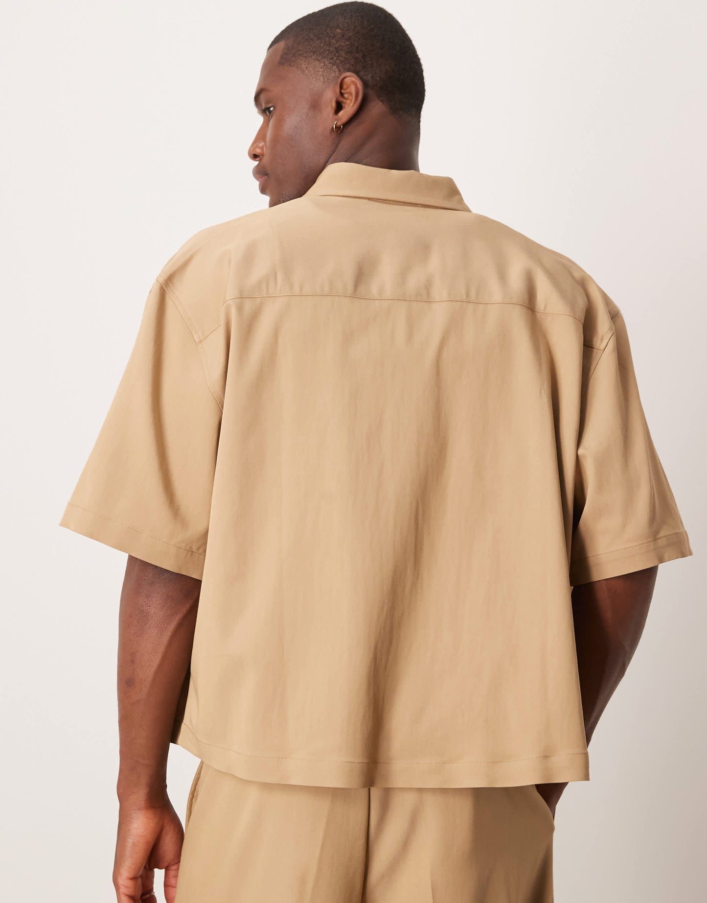 ASOS DESIGN co-ord oversized boxy crop shirt in brown