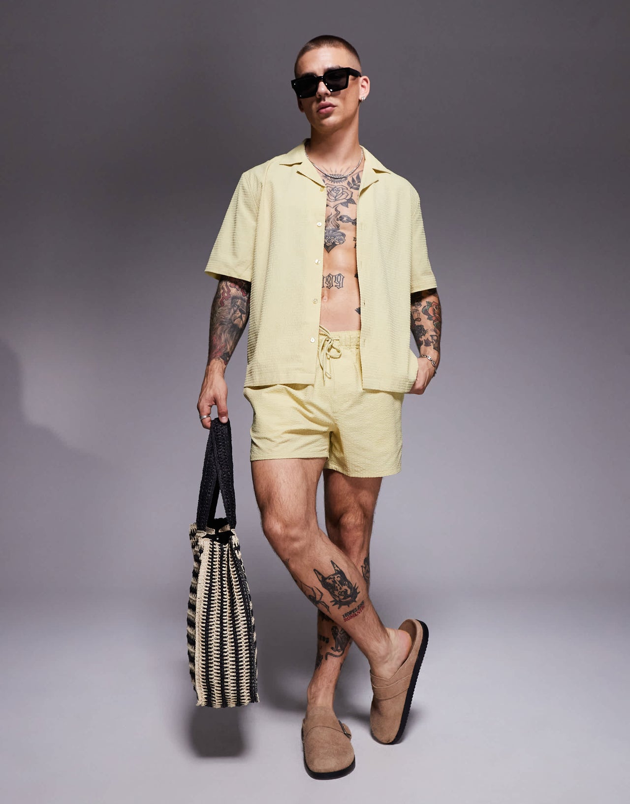 ASOS DESIGN co-ord boxy seersucker shirt in green