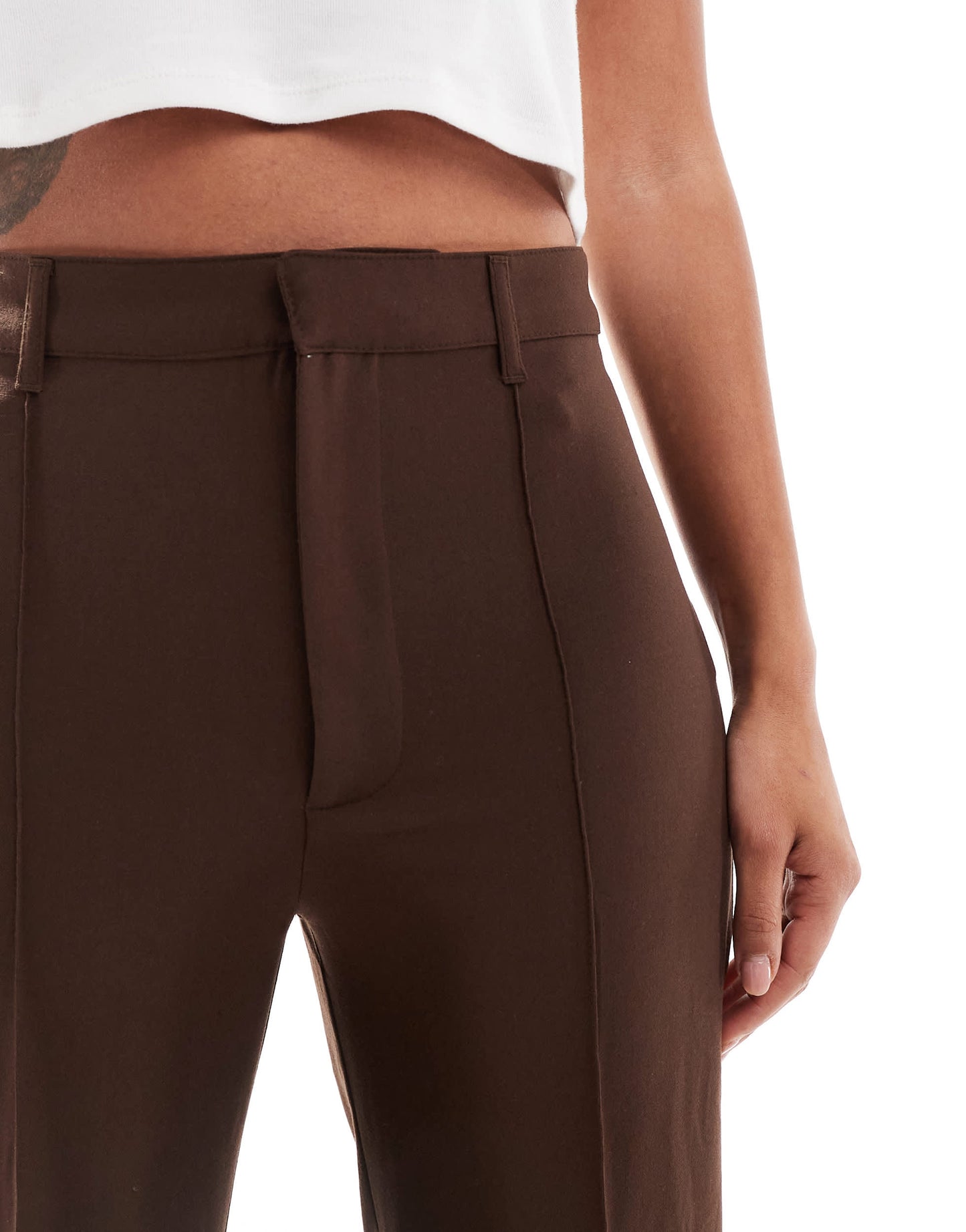 Pull&Bear straight leg tailored trousers with front seam in chocolate brown
