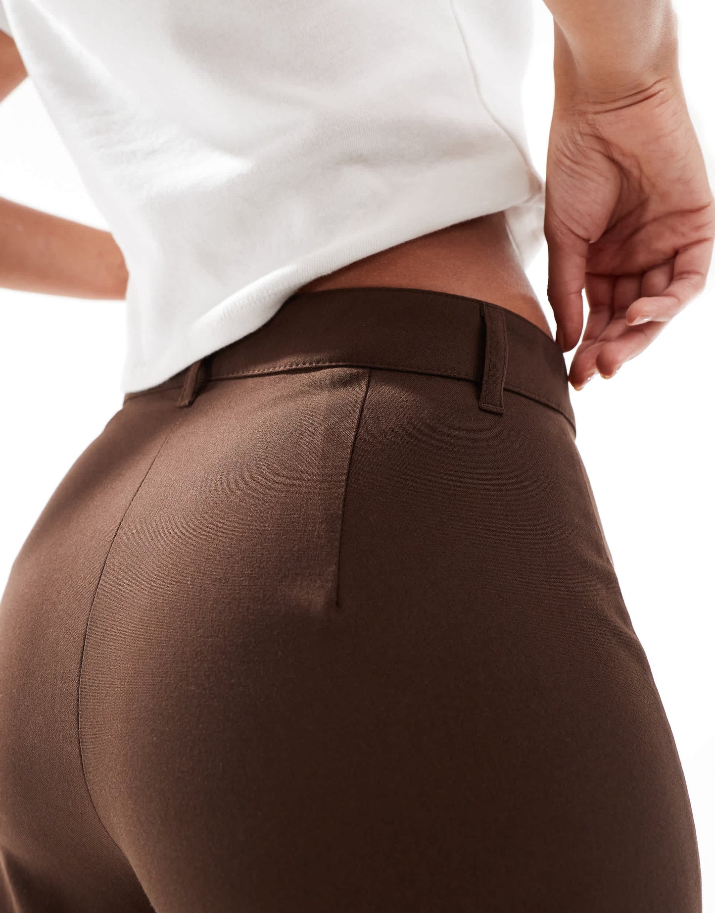 Pull&Bear straight leg tailored trousers with front seam in chocolate brown