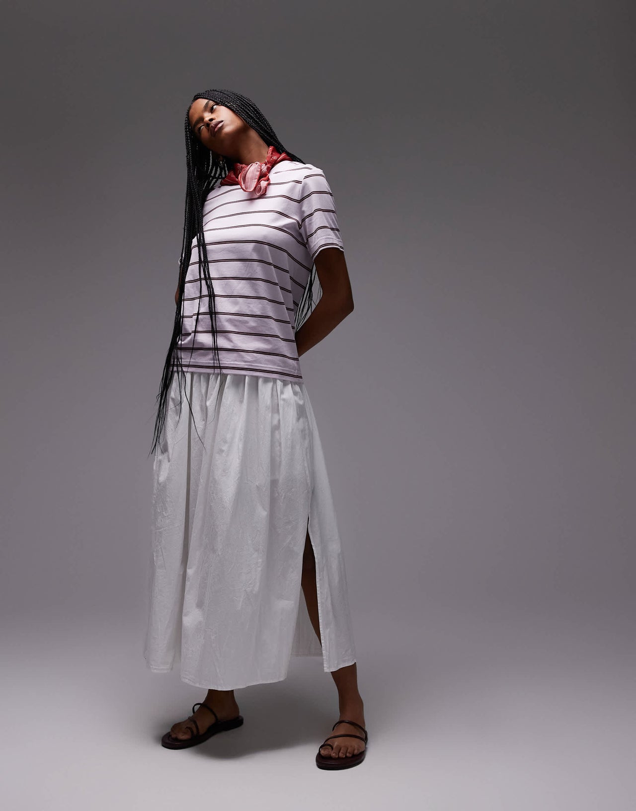 Topshop side zip crinkle cotton laundered full skirt in ivory