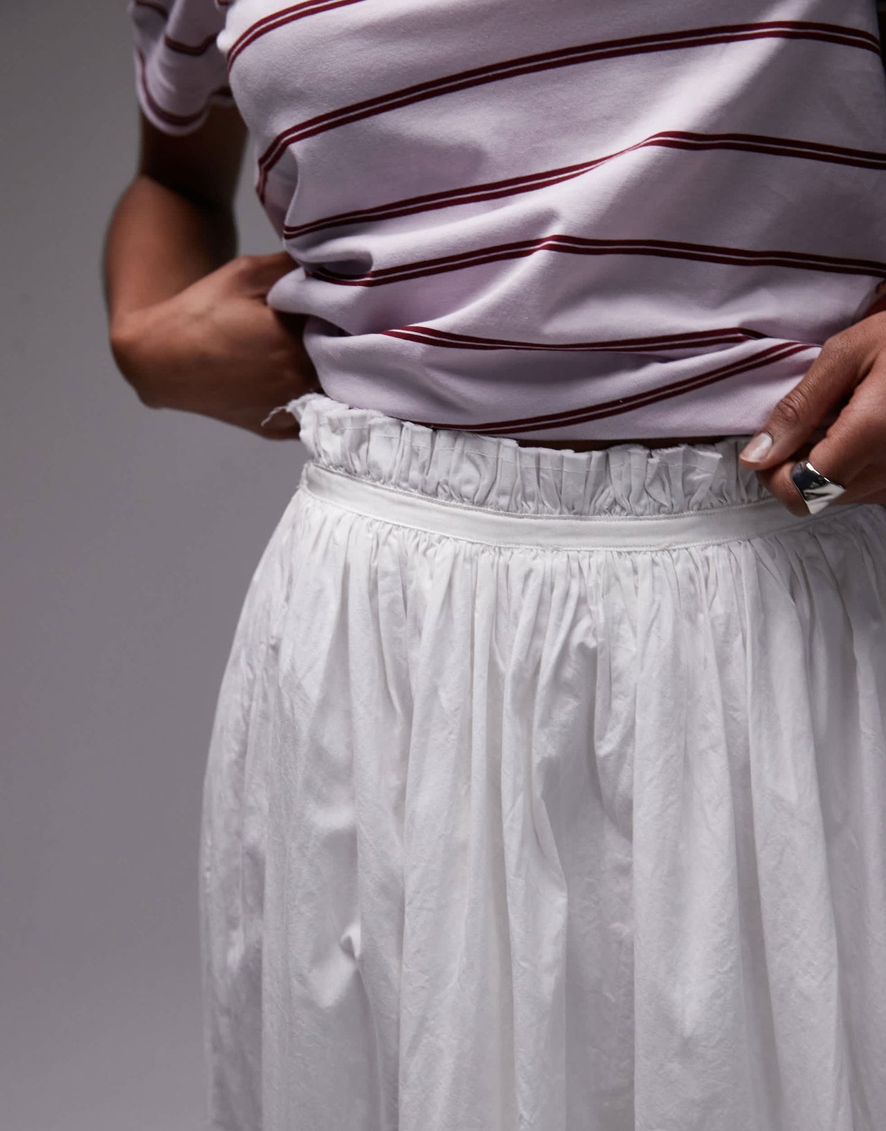 Topshop side zip crinkle cotton laundered full skirt in ivory