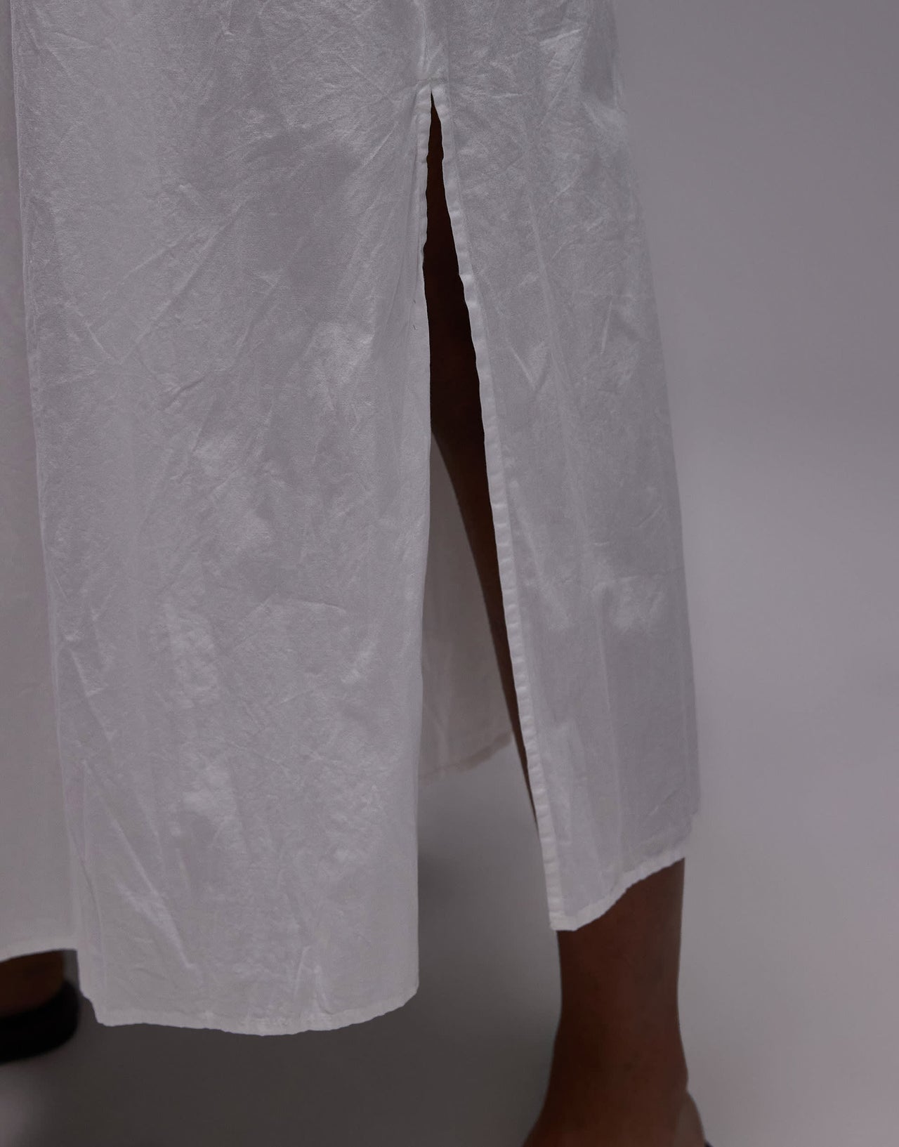 Topshop side zip crinkle cotton laundered full skirt in ivory