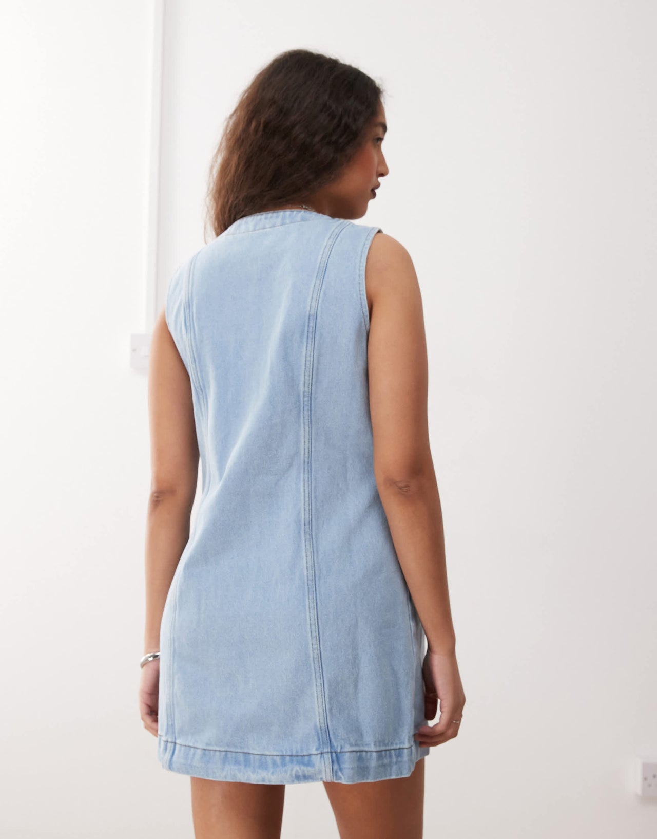 Noisy May denim waistcoat mini dress in light blue wash