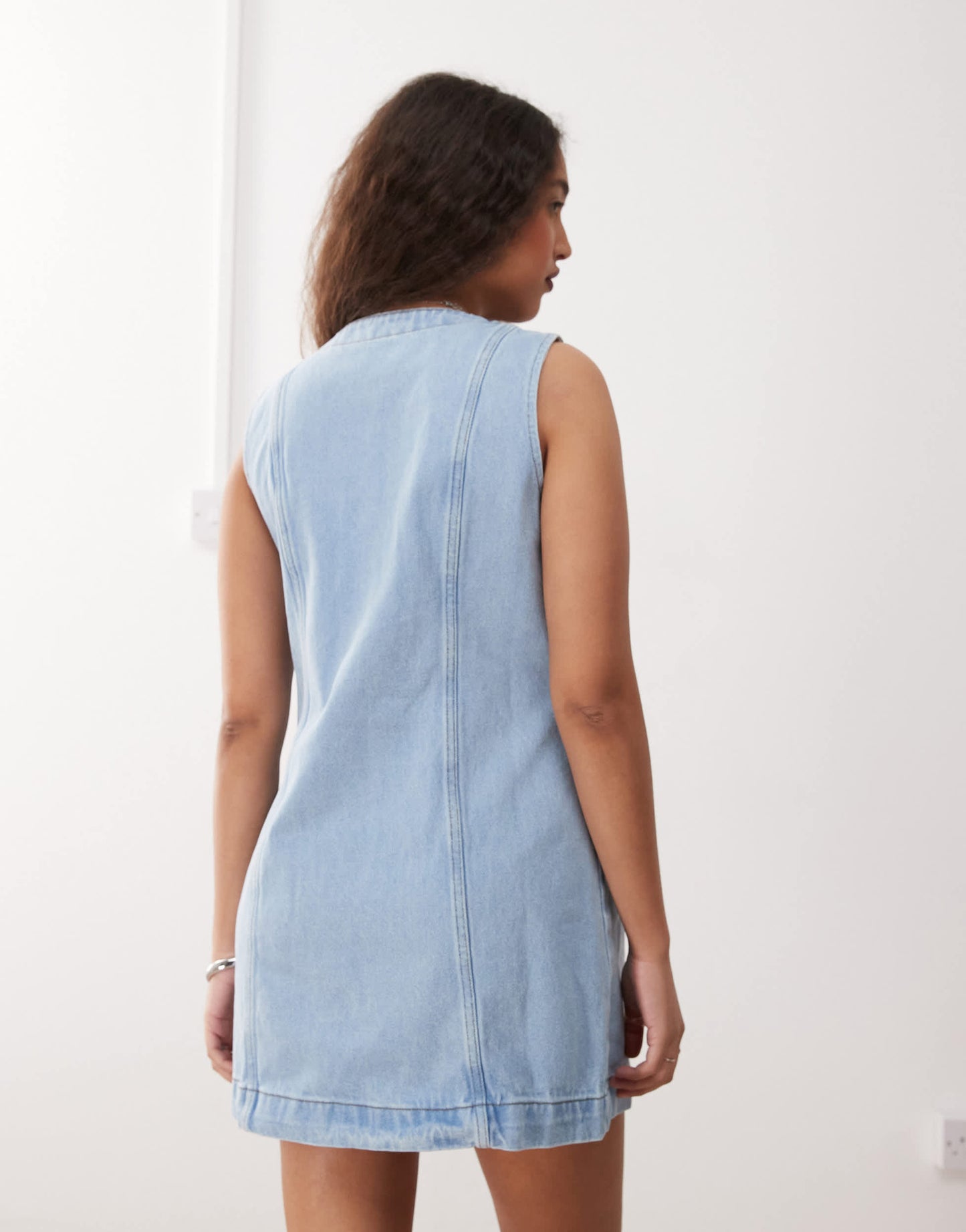 Noisy May denim waistcoat mini dress in light blue wash