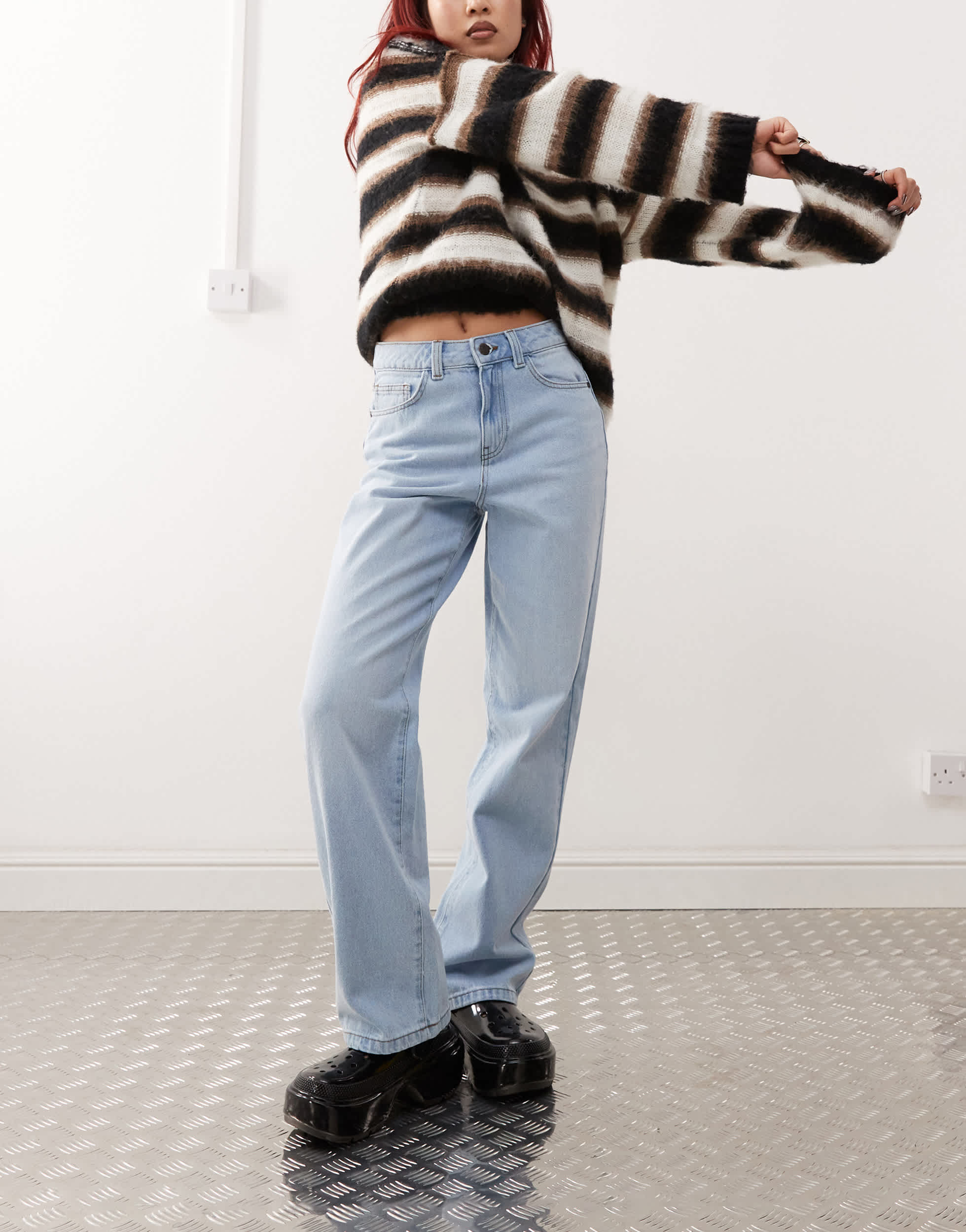 Noisy May Pixie high waist boyfriend jeans in light blue wash