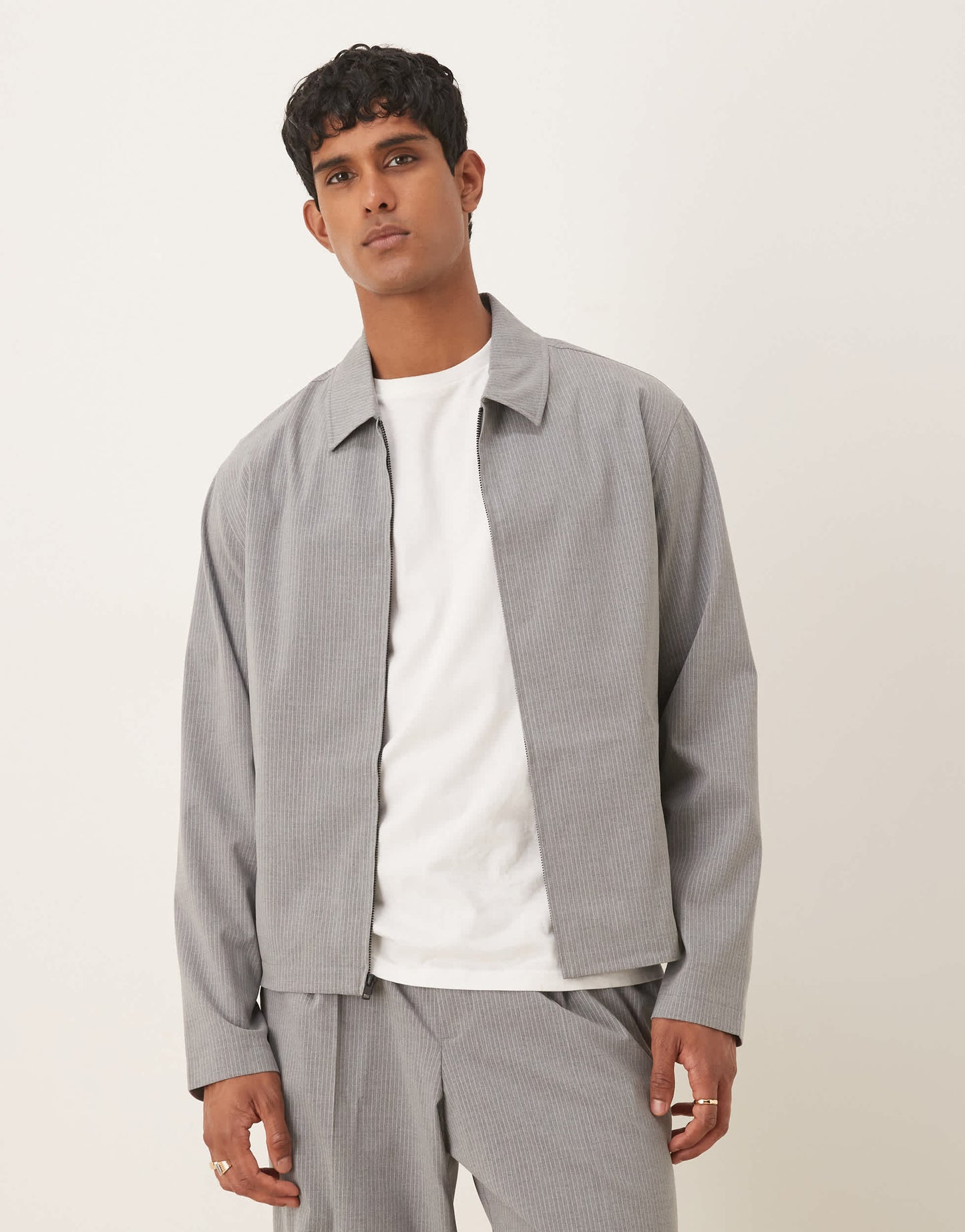 ASOS DESIGN smart co-ord cropped harrington jacket in grey pinstripe