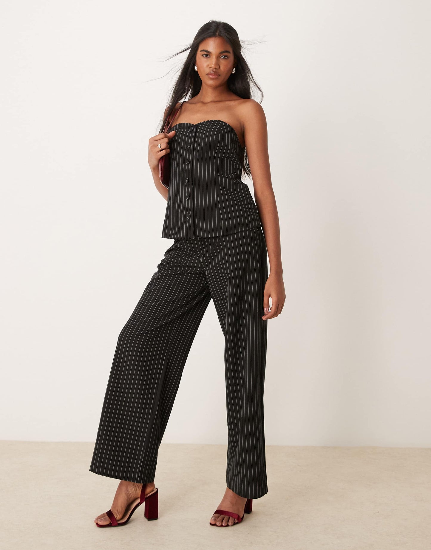 Vila bandeau detail waistcoat co-ord in black pinstripe