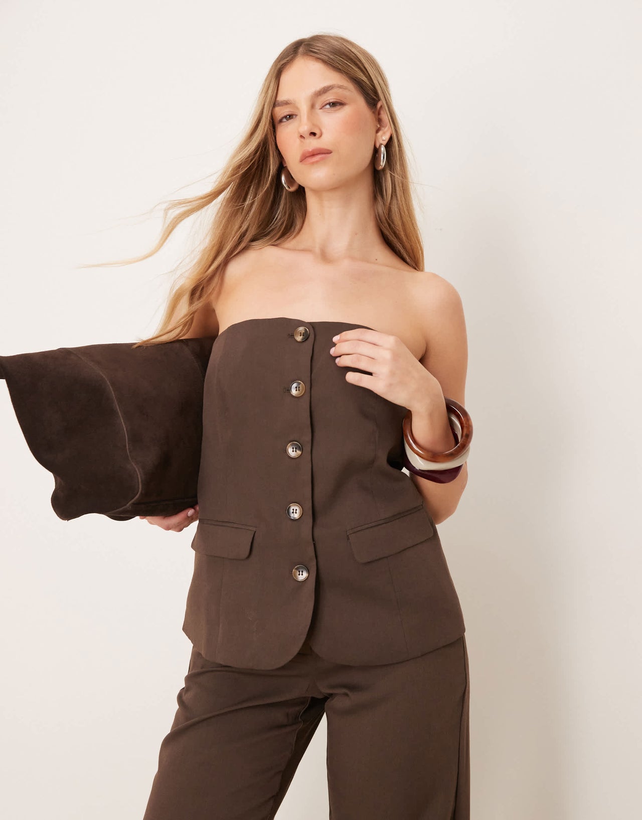Vila bandeau detail waistcoat co-ord in chocolate brown