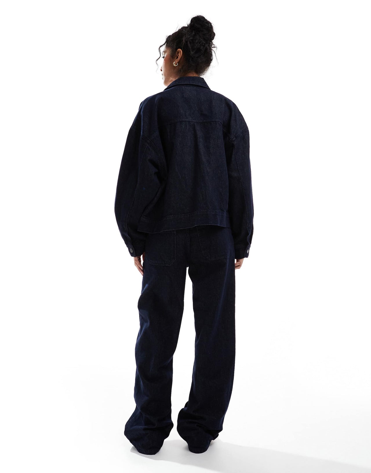 Object wide leg turn up jeans with stripe detail co-ord in dark blue denim